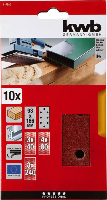 Kwb 817980 Schleifpapier Körnung (num) 40, 80, 240 (L x B) 186mm x 93mm 10St.