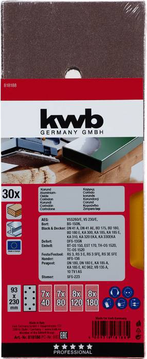 Kwb 818188 Schleifpapier Körnung (num) 60, 80, 120, 180 (L x B) 230mm x 93mm 30St.
