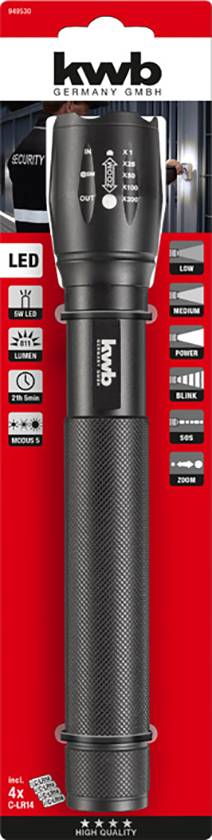 Kwb LED Taschenlampe mit Stroboskopmodus, Einstellbare Punktgröße batteriebetrieben 811lm