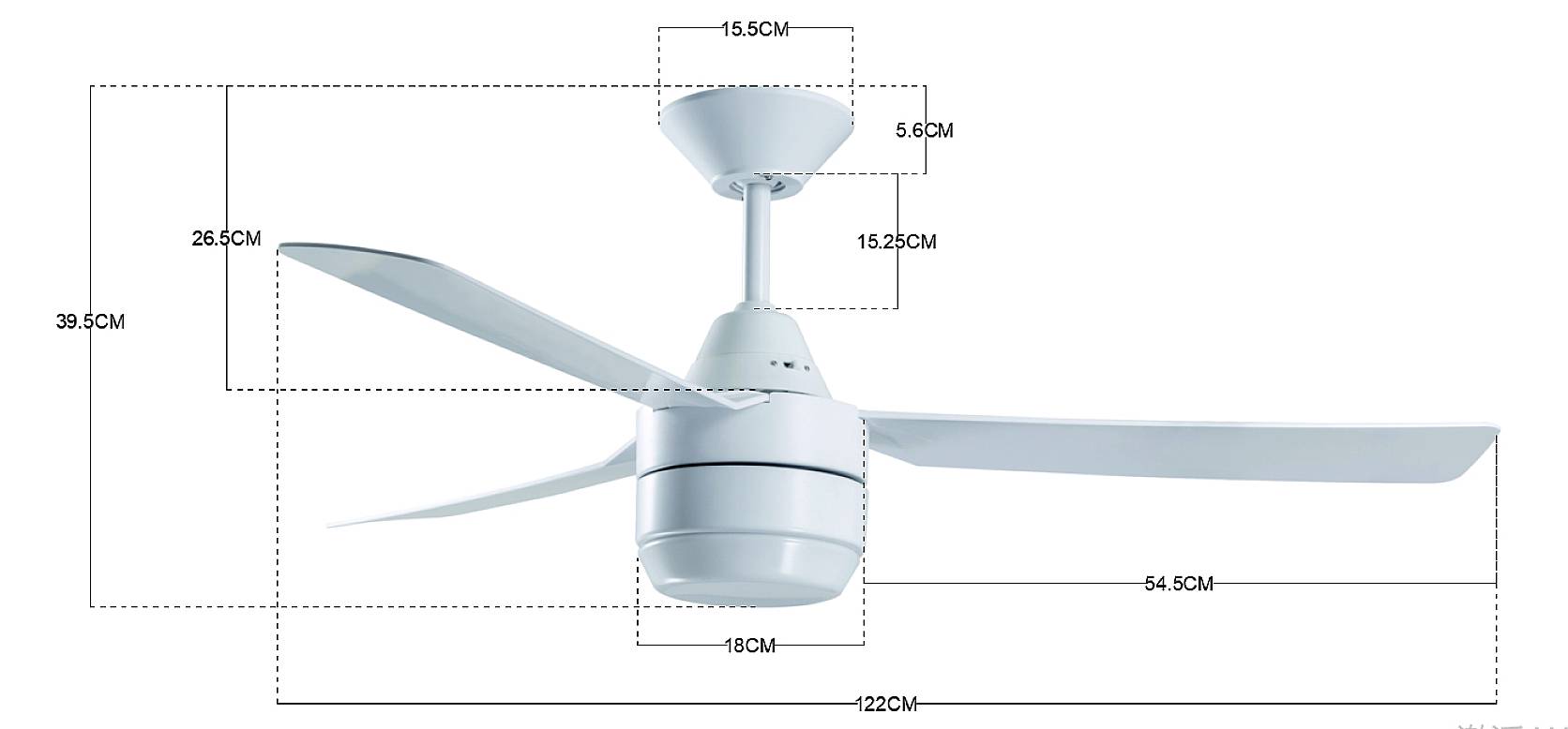 Bayside Calypso LED Deckenventilator (Ø x H) 122cm x 40cm Weiß mit Fernbedienung, mit Beleuchtung