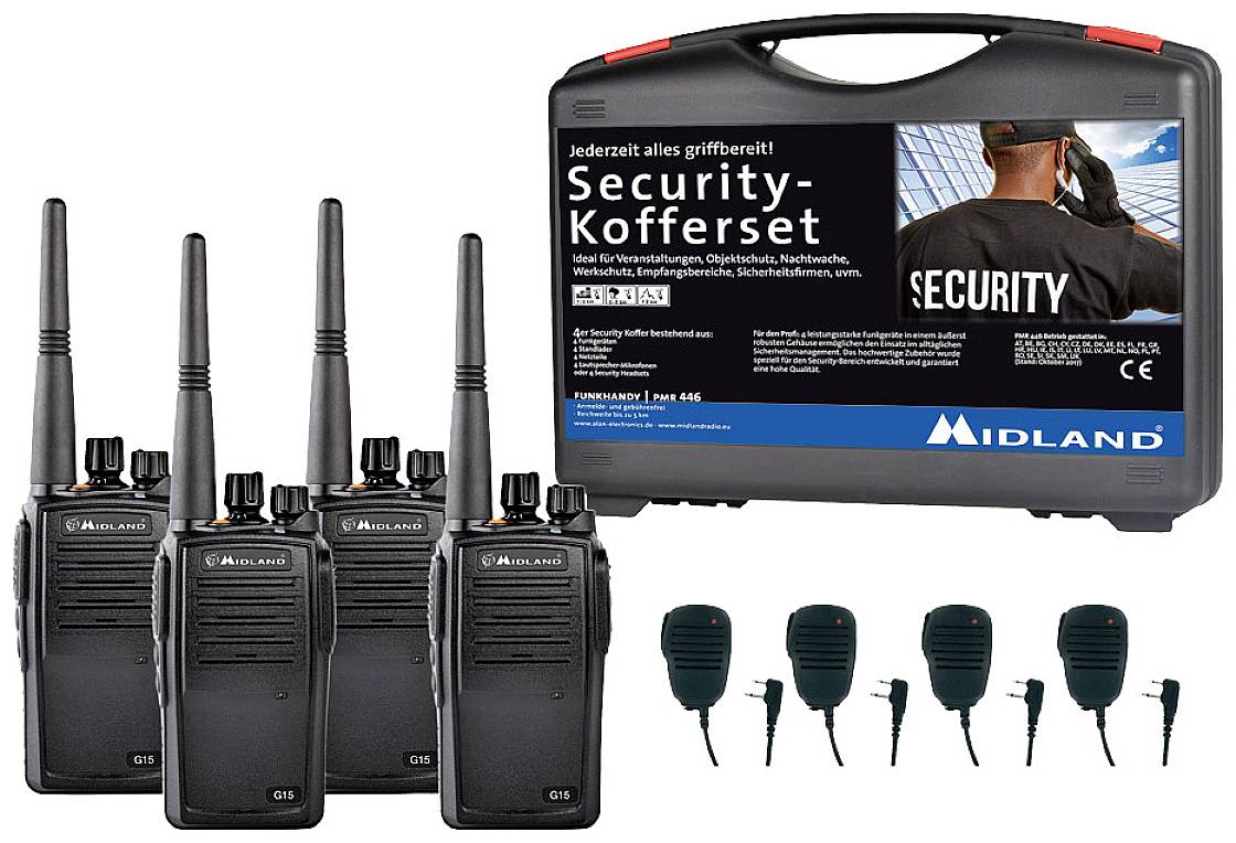 Midland G15 Pro NC PMR 4er Security inkl. MA 25-M C1127.S3 PMR-Handfunkgerät 4er Set
