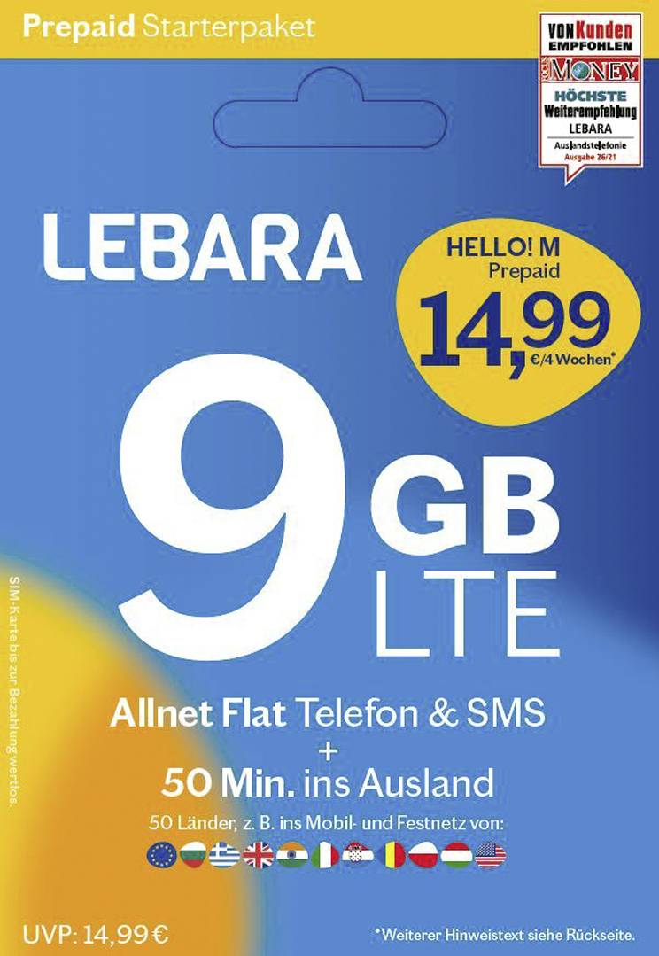 Lebara Hello! M Prepaid Prepaid-Karte ohne Vertragsbindung