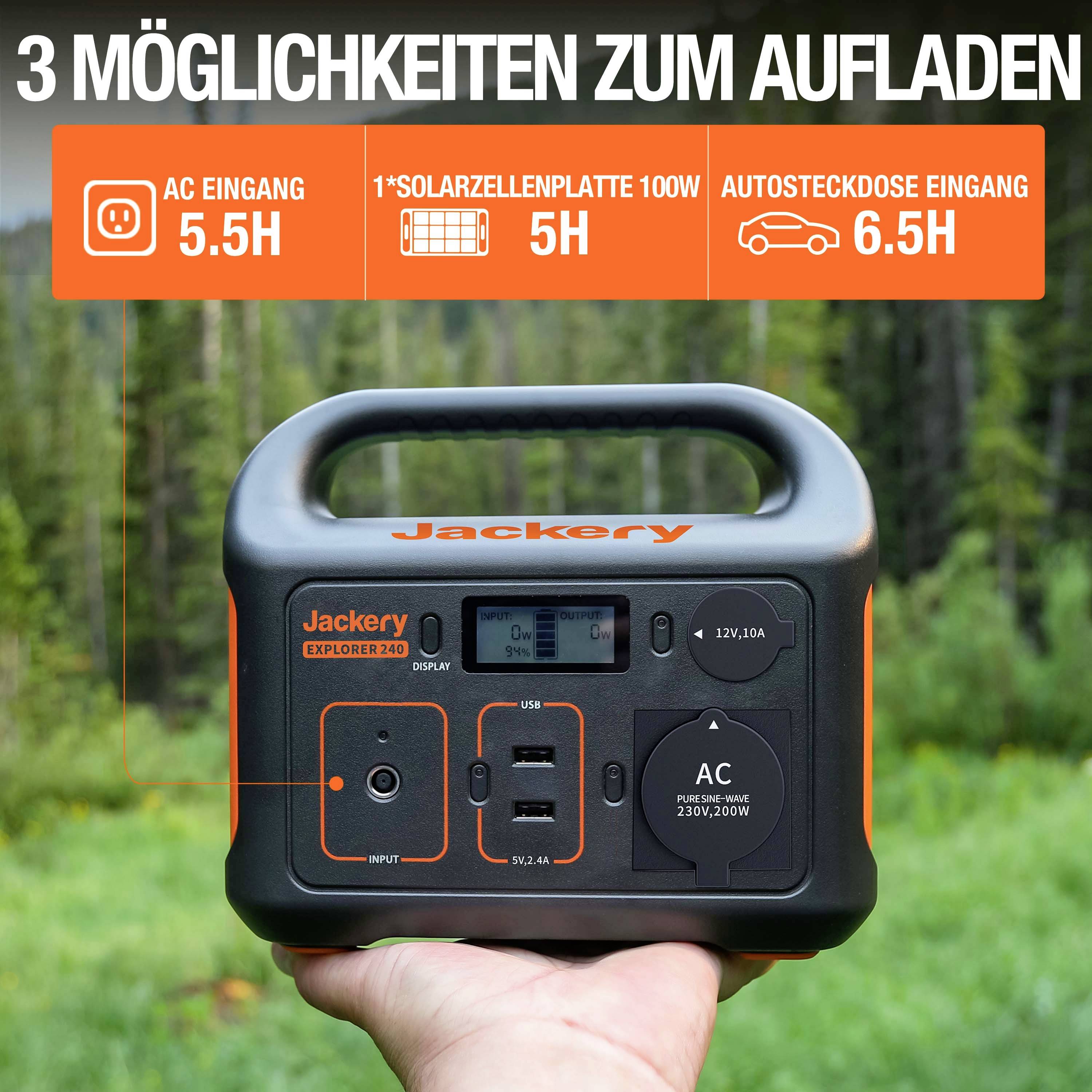 Jackery Explorer 240 Powerstation Li-Ion Schwarz, Orange mit Laderegler