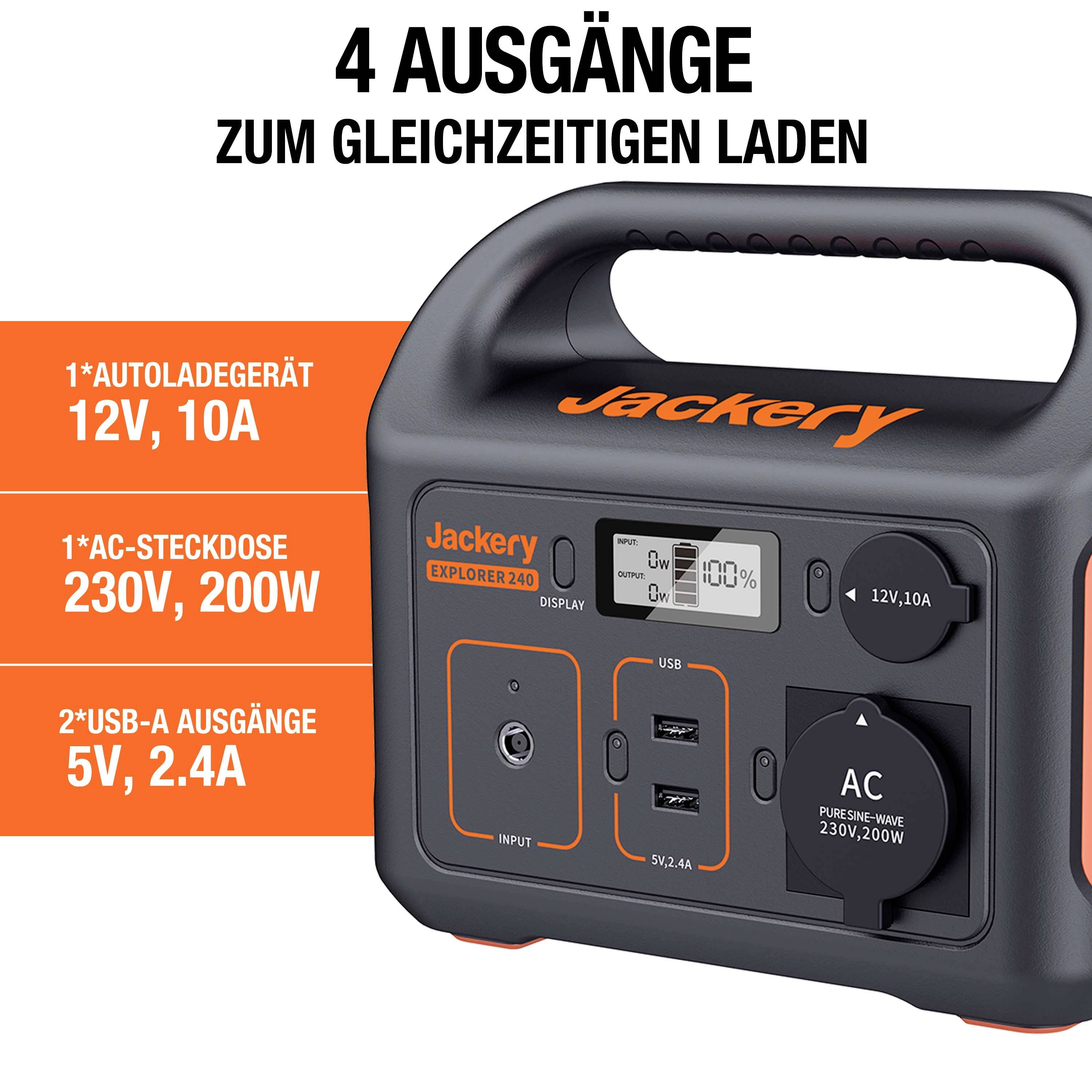 Jackery Explorer 240 Powerstation Li-Ion Schwarz, Orange mit Laderegler