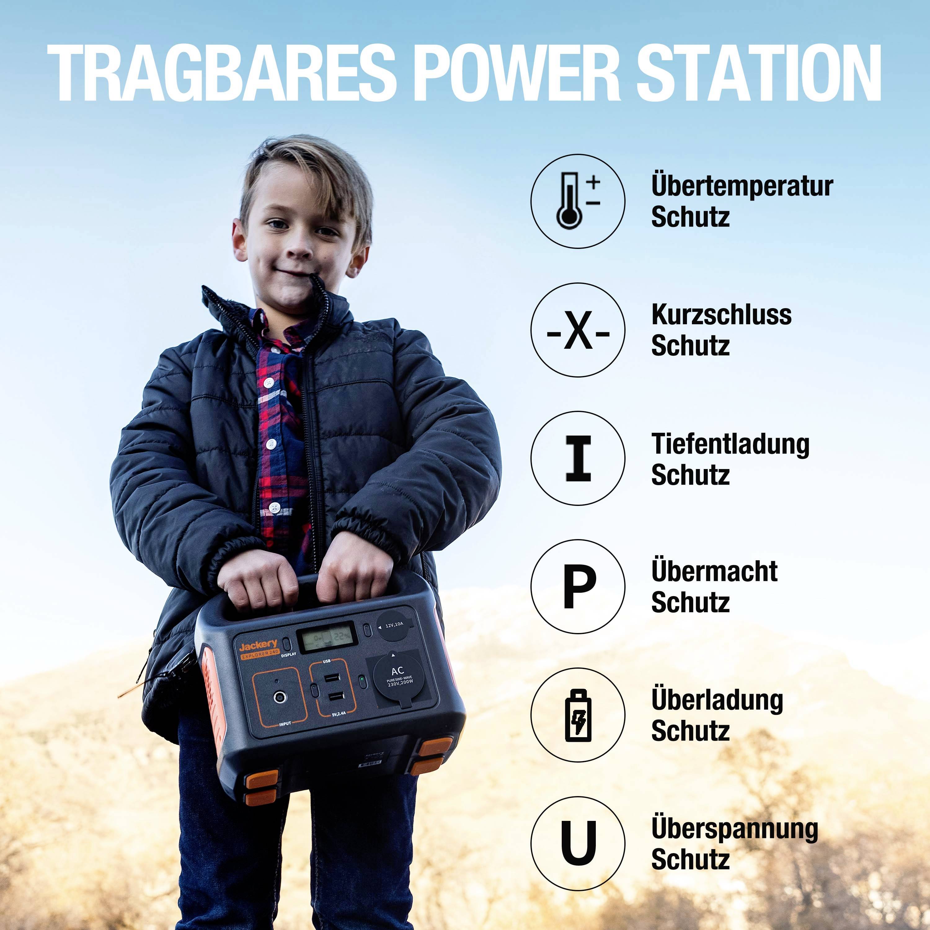 Jackery Explorer 240 Powerstation Li-Ion Schwarz, Orange mit Laderegler