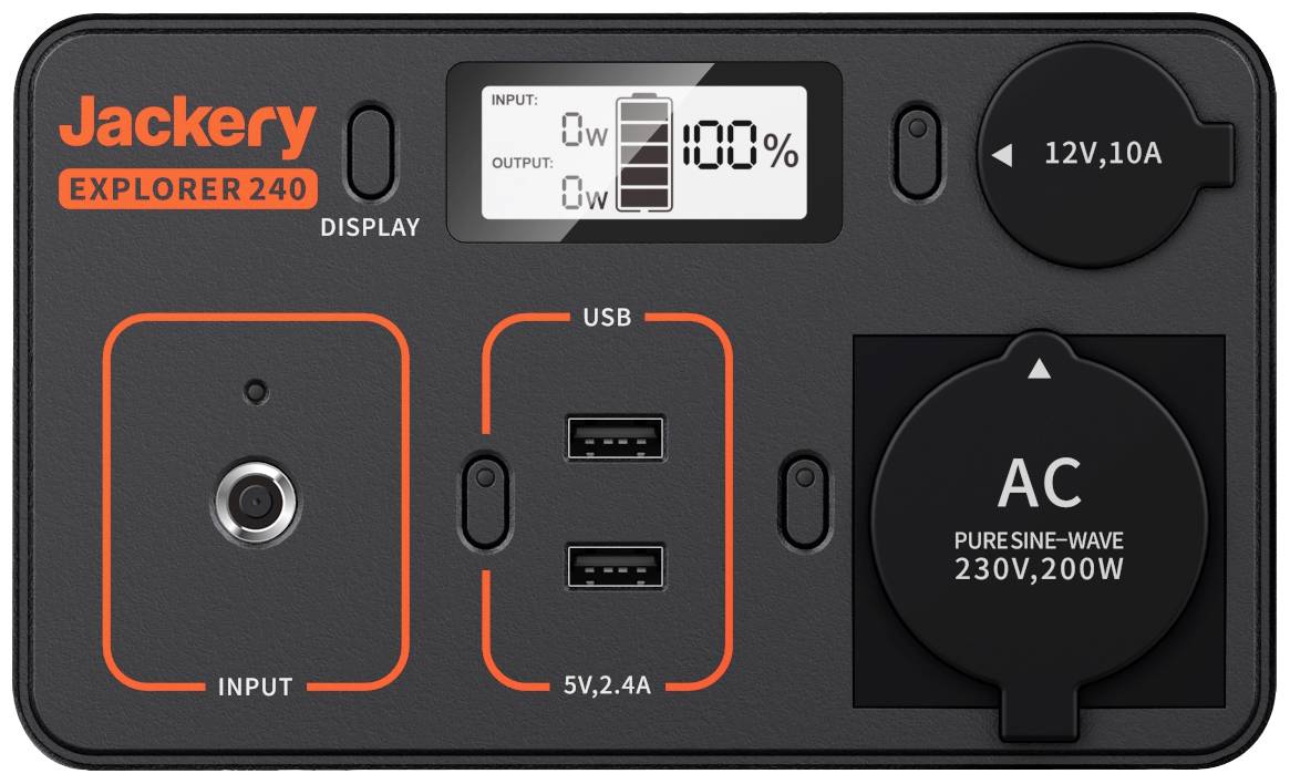 Jackery Explorer 240 Powerstation Li-Ion Schwarz, Orange mit Laderegler