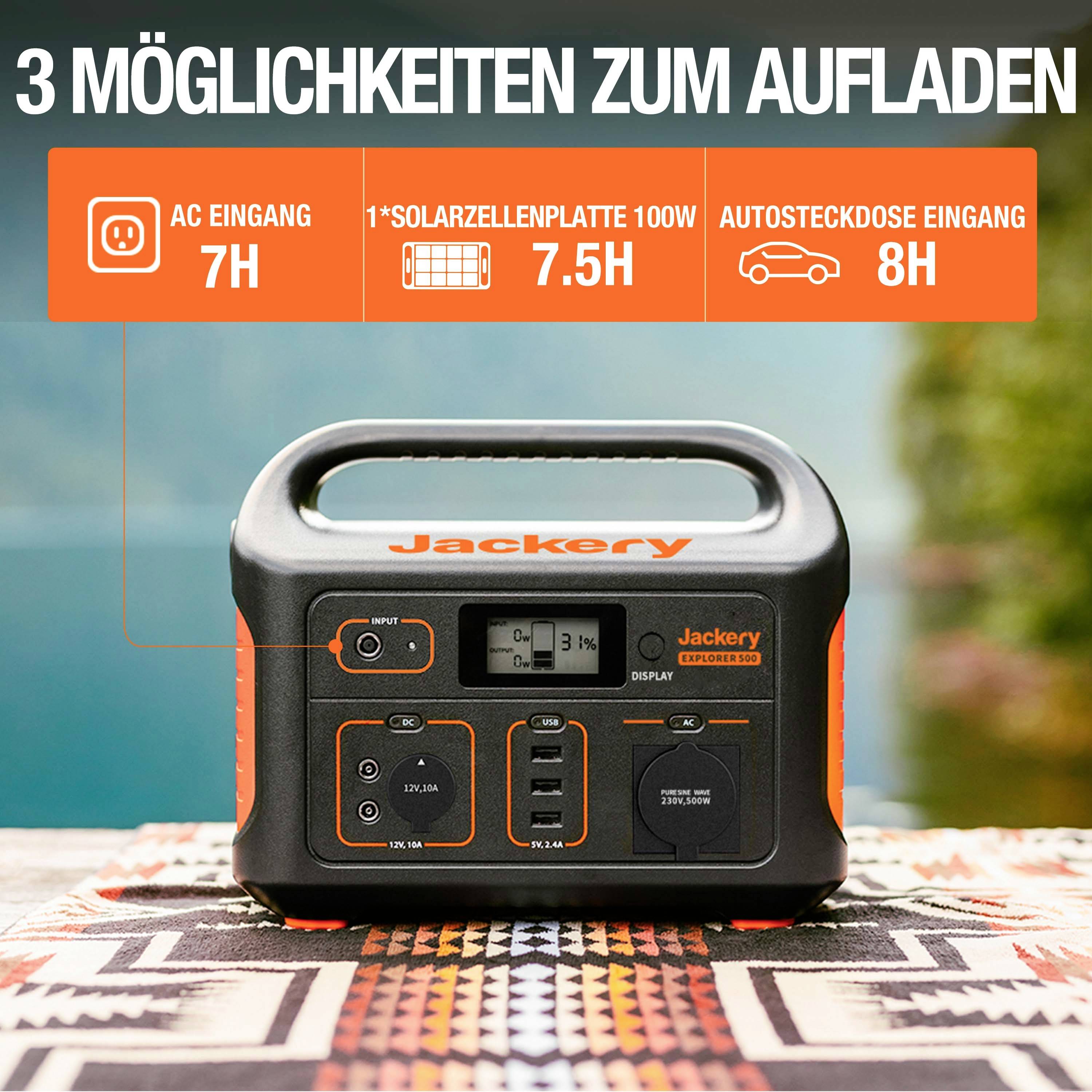 Jackery Explorer 500 Powerstation Li-Ion Schwarz, Orange mit Laderegler