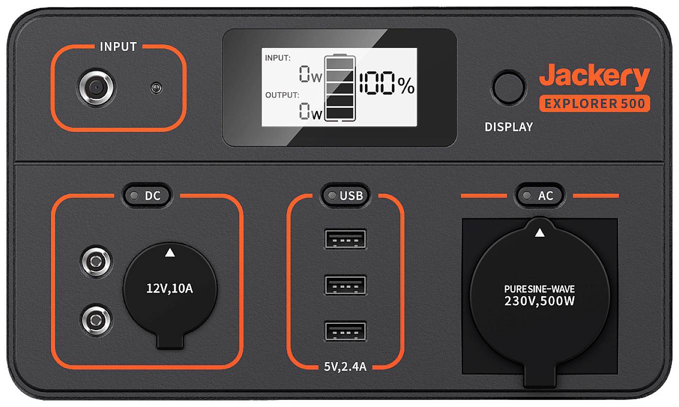Jackery Explorer 500 Powerstation Li-Ion Schwarz, Orange mit Laderegler