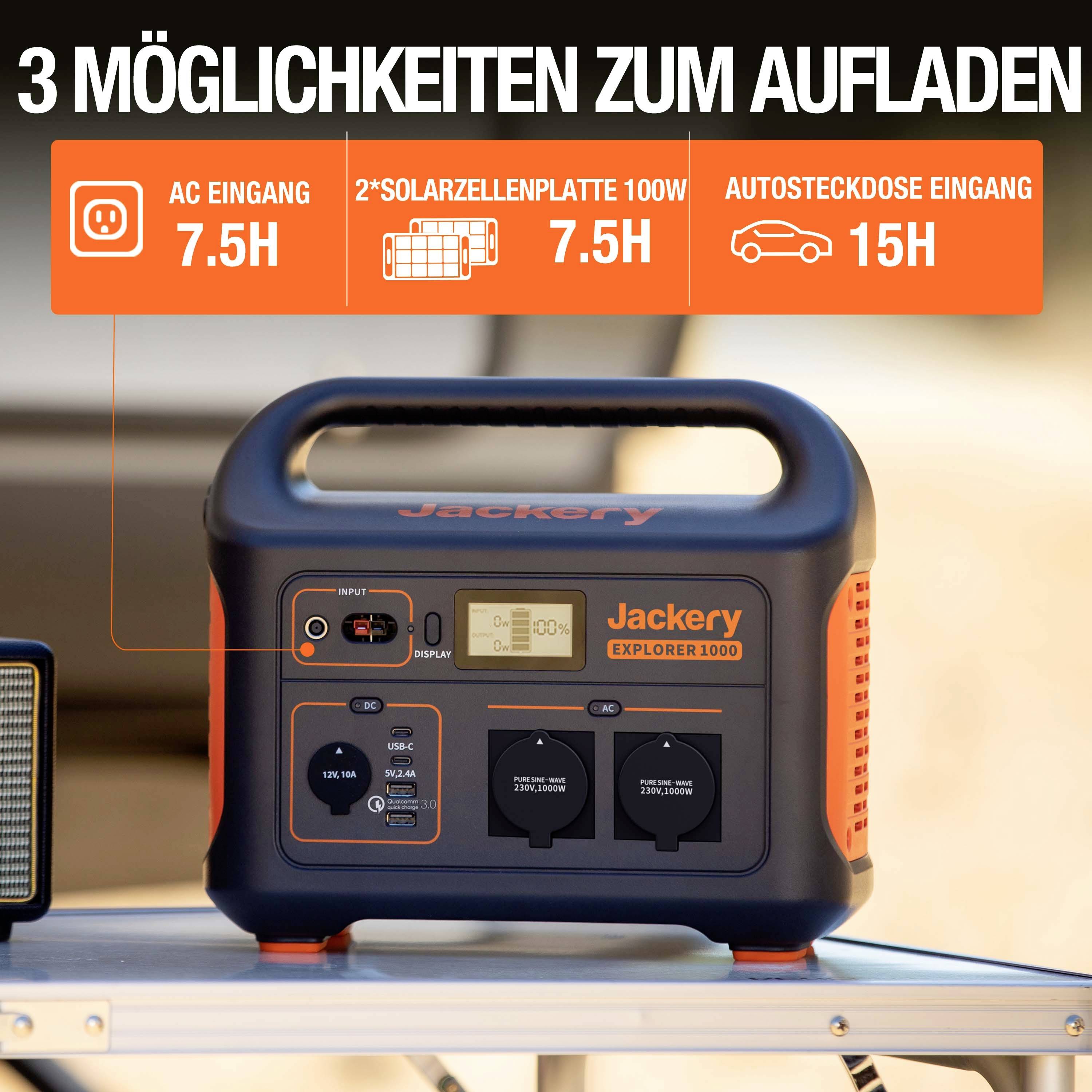 Jackery Explorer 1000 Powerstation Li-Ion Schwarz, Orange mit Laderegler