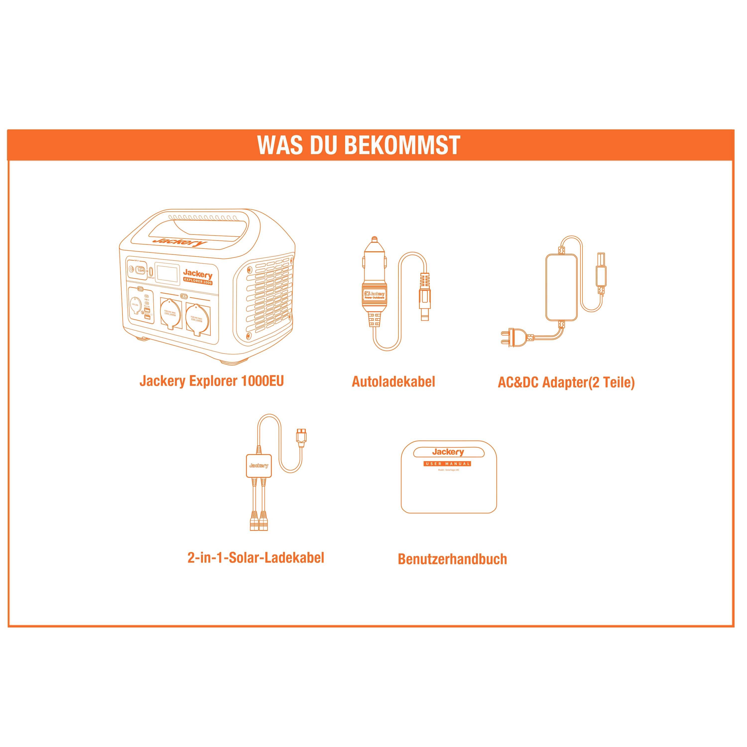 Jackery Explorer 1000 Powerstation Li-Ion Schwarz, Orange mit Laderegler