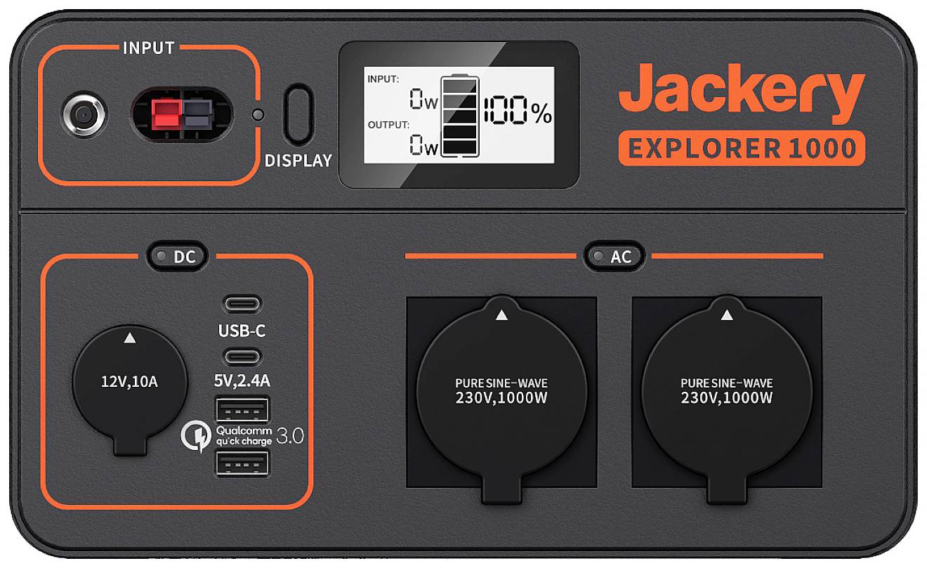 Jackery Explorer 1000 Powerstation Li-Ion Schwarz, Orange mit Laderegler