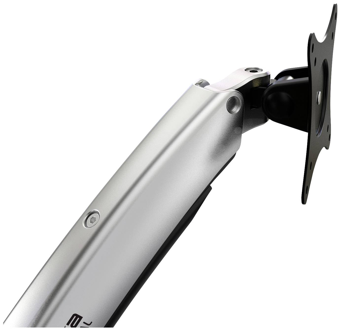Monitorarm in metallischem Design, verstellbar mit Montageplatte für Bildschirme. Ideal zur ergonomischen Arbeitsplatzgestaltung.