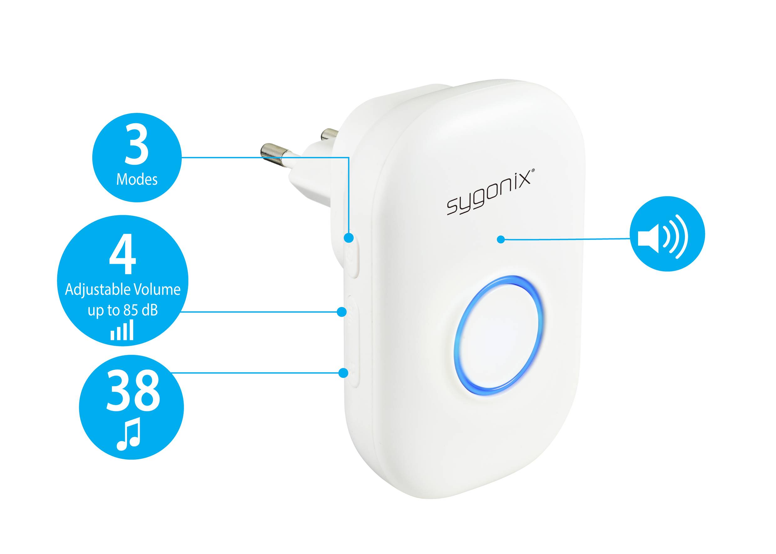 Sygonix SY-5225388 Funkklingel Komplett-Set batterielos, mit Blitzlicht