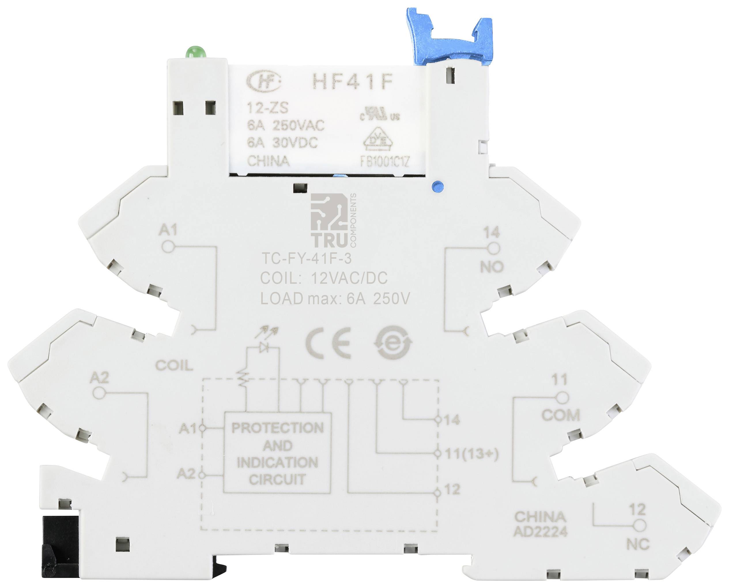 TRU COMPONENTS TC-FY-41F-3 12V Industrierelais Nennspannung: 12 V/DC, 12 V/AC Schaltstrom (max.): 6A 1 Öffner, 1 Schließer 1St.