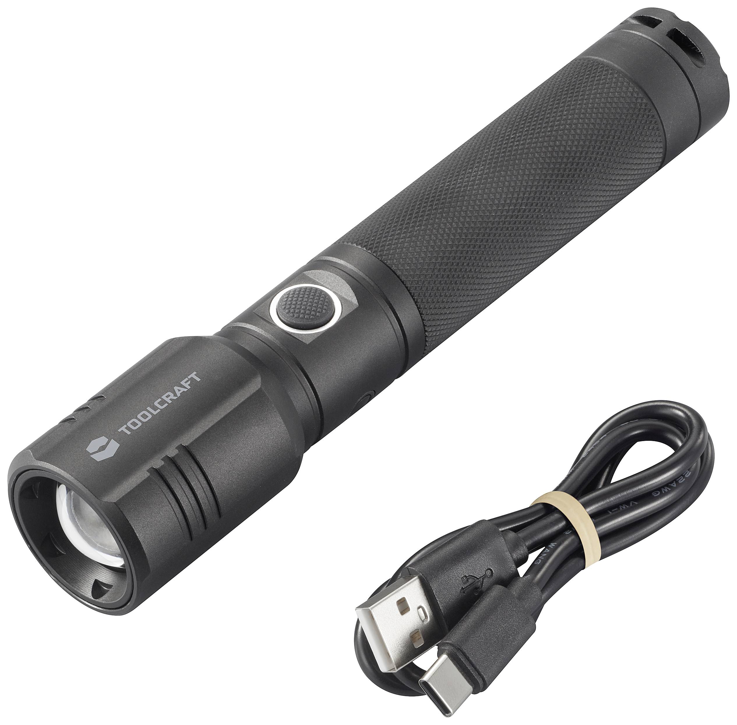 TOOLCRAFT SMD LED Taschenlampe verstellbar, mit USB-Schnittstelle, mit Stroboskopmodus akkubetrieben 1000lm 35h 194g