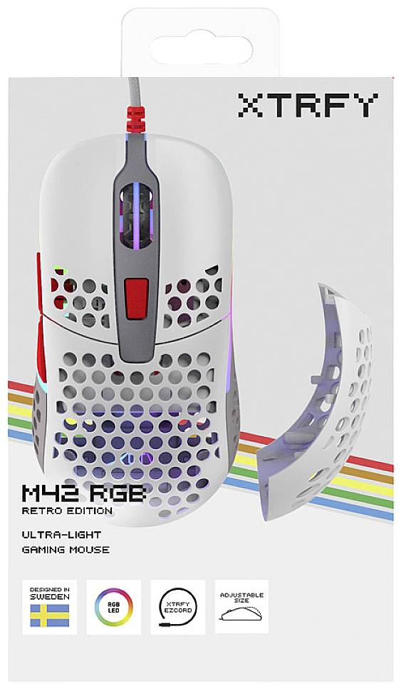 Xtrfy M42 RGB Maus, Gaming-Maus Kabelgebunden Optisch Grau 6 Tasten Beleuchtet