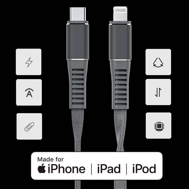 Leba Innovation USB-Ladekabel USB-C®, Apple Lightning Stecker 1.20m Schwarz NCABLE-LE-UC-8P-1.2M