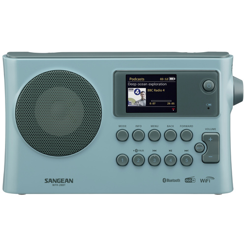 Sangean WFR-28BT Internet Tischradio DAB+, FM WLAN, Bluetooth®, AUX Akku-Ladefunktion, Spotify Hellblau