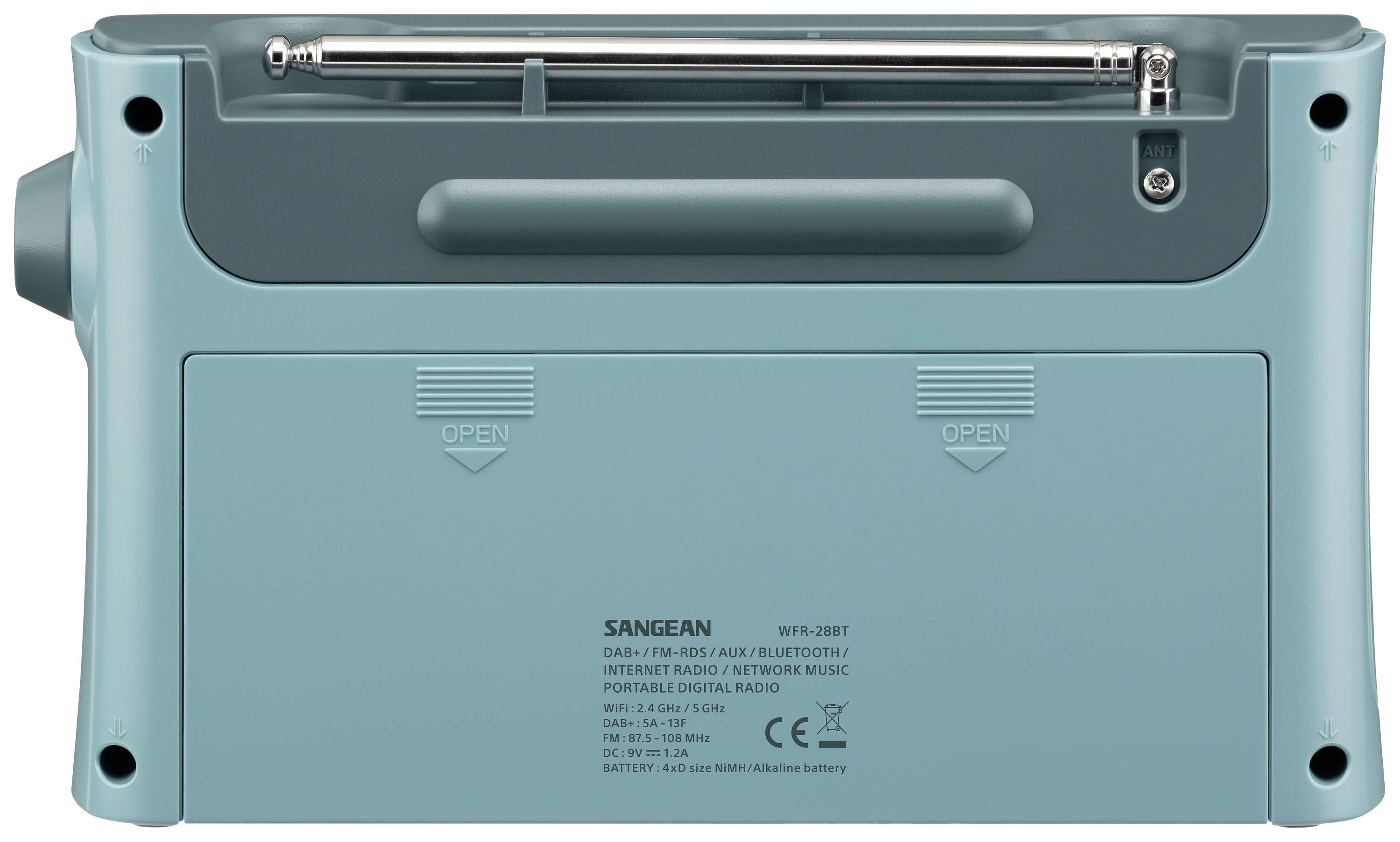 Sangean WFR-28BT Internet Tischradio DAB+, FM WLAN, Bluetooth®, AUX Akku-Ladefunktion, Spotify Hellblau