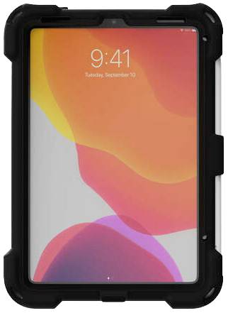 Ein Tablet mit schwarzer Schutzhülle, darauf ein bunter Bildschirm mit Uhrzeit '9:41' und Datum 'Tuesday, September 10'.