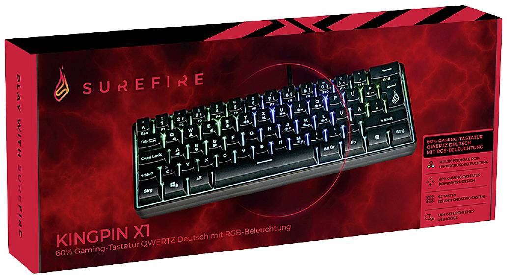 Surefire Gaming KingPin X1 Kabelgebunden, USB Gaming-Tastatur Deutsch, QWERTZ Schwarz Beleuchtet, Multimediatasten
