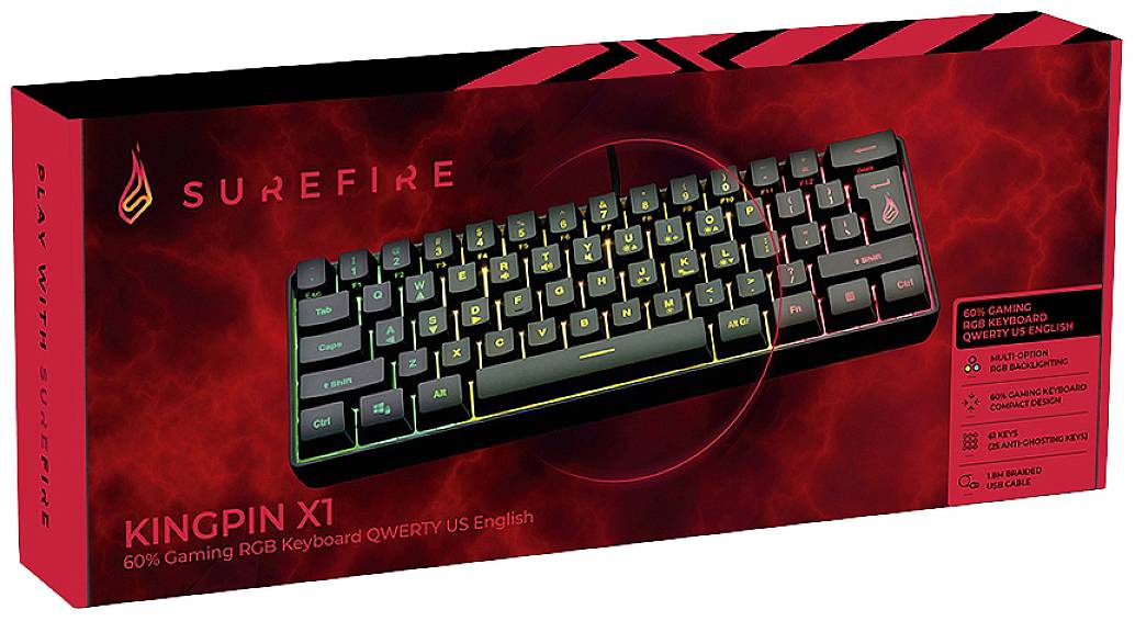 Surefire Gaming KingPin X1 Kabelgebunden, USB Gaming-Tastatur US-Englisch, QWERTY Schwarz Beleuchtet, Multimediatasten