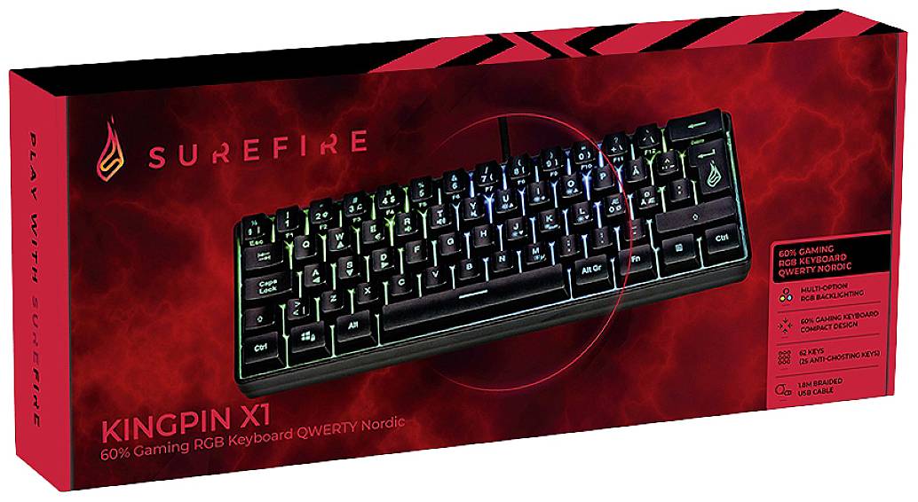 Surefire Gaming KingPin X1 Kabelgebunden, USB Gaming-Tastatur Nordisch, QWERTY Schwarz Beleuchtet, Multimediatasten