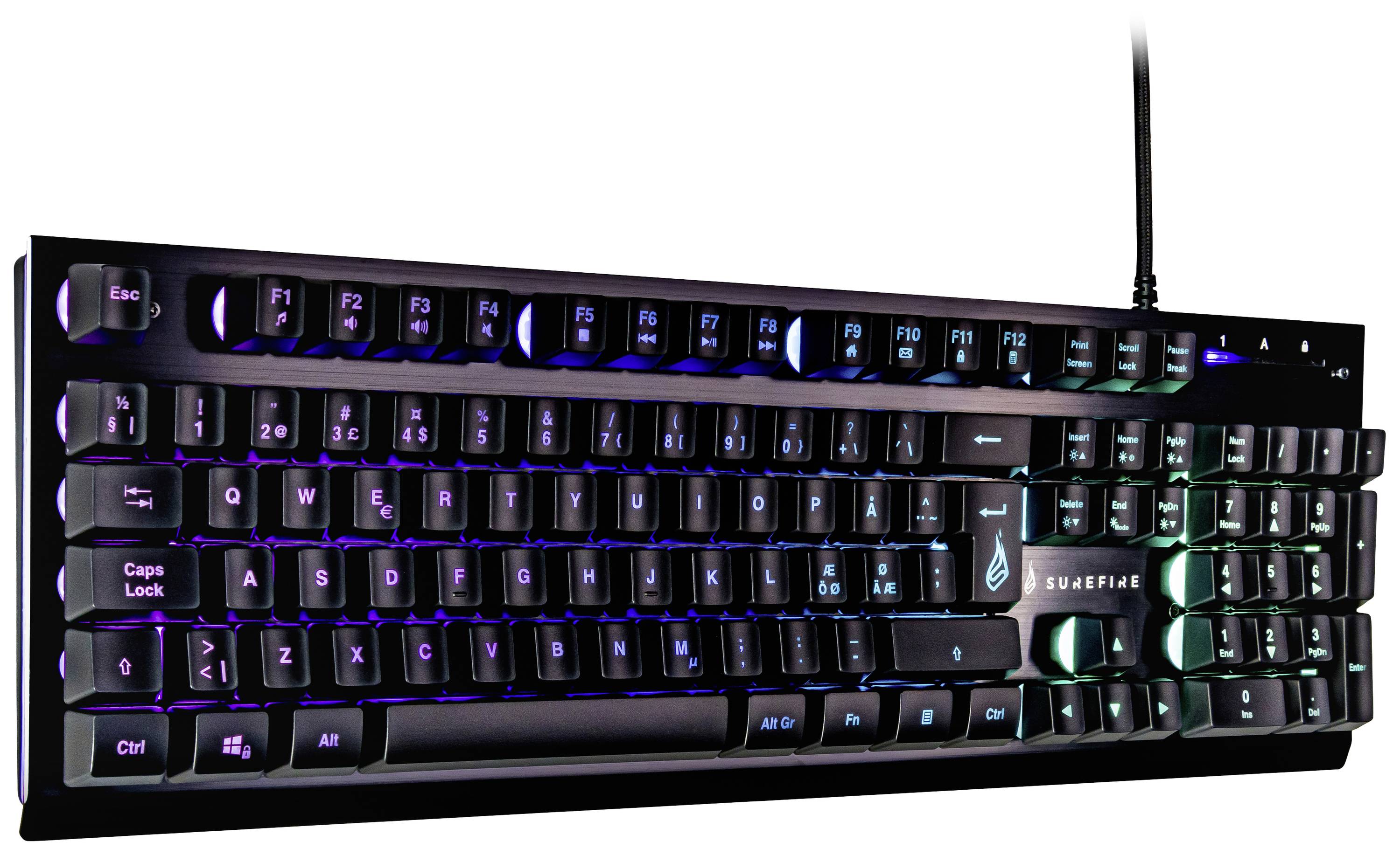 Surefire Gaming KingPin X2 Kabelgebunden, USB Gaming-Tastatur Nordisch, QWERTY Schwarz Beleuchtet, Multimediatasten