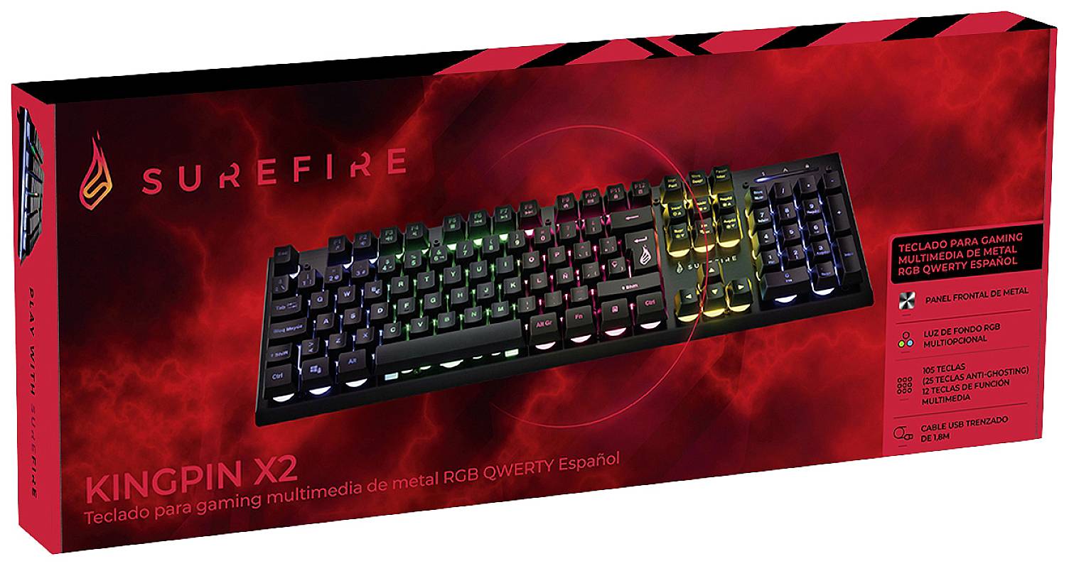 Surefire Gaming KingPin X2 Kabelgebunden, USB Gaming-Tastatur Deutsch, QWERTZ Schwarz Beleuchtet, Multimediatasten