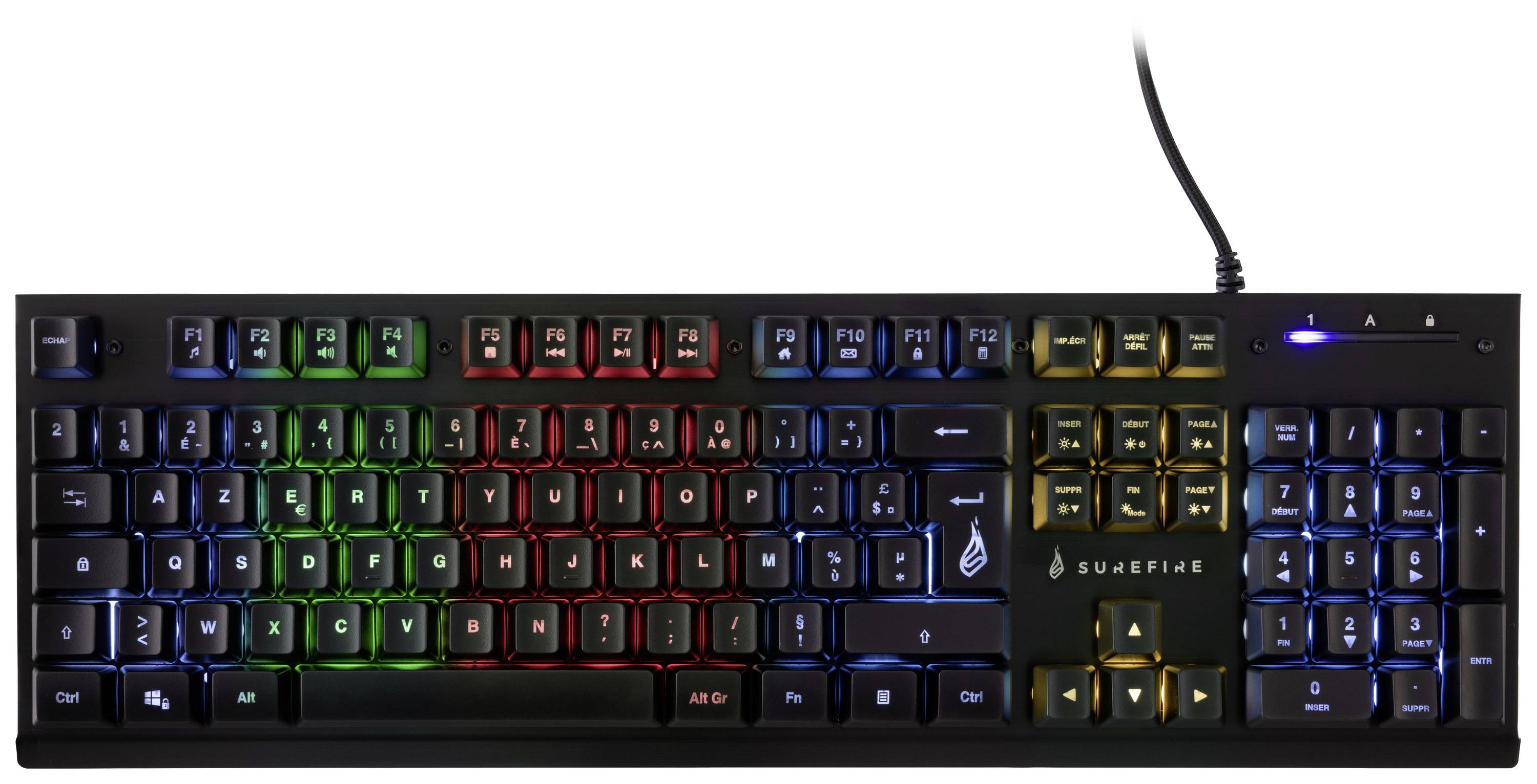 Surefire Gaming KingPin X2 Kabelgebunden, USB Gaming-Tastatur Französisch, AZERTY Schwarz Beleuchtet, Multimediatasten