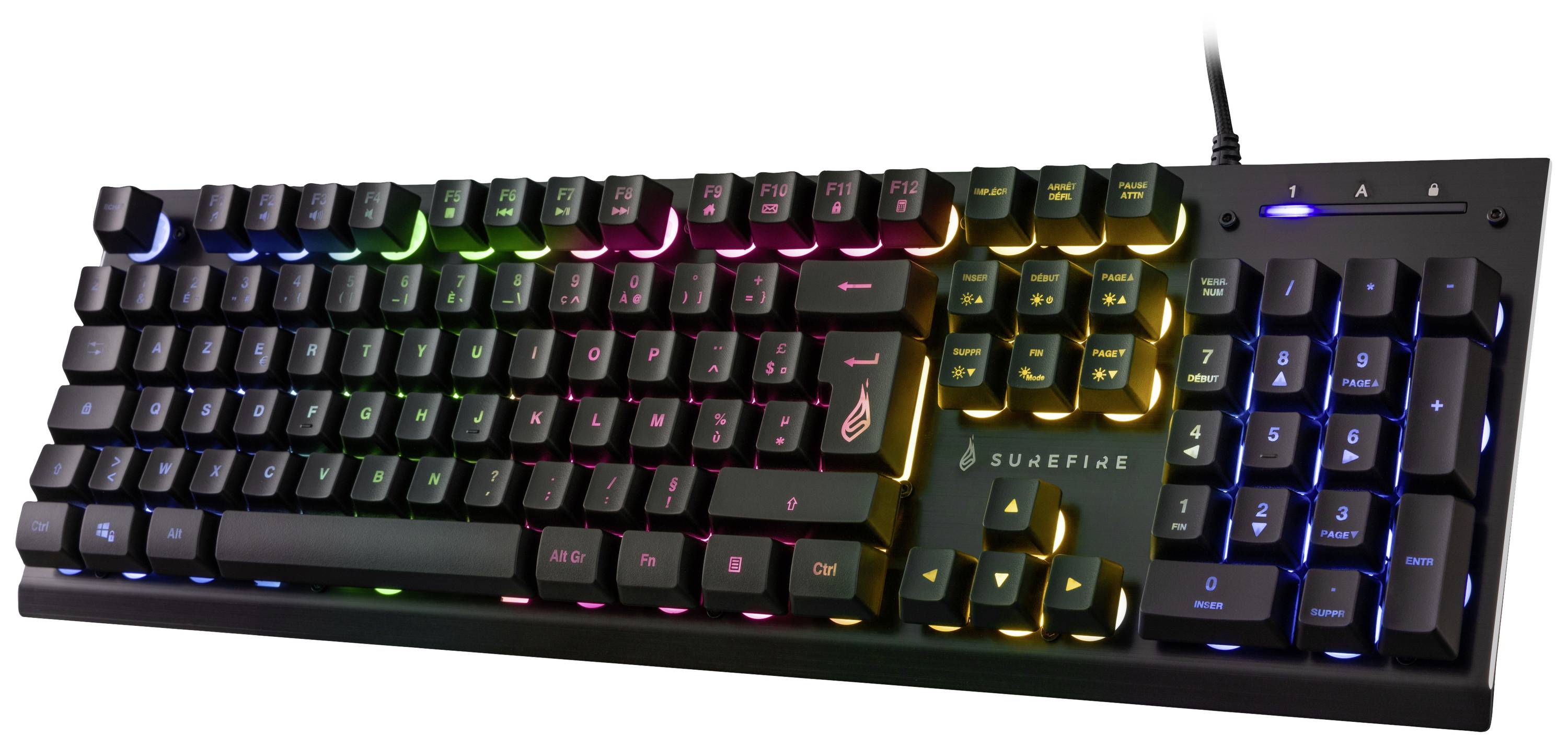 Surefire Gaming KingPin X2 Kabelgebunden, USB Gaming-Tastatur Französisch, AZERTY Schwarz Beleuchtet, Multimediatasten