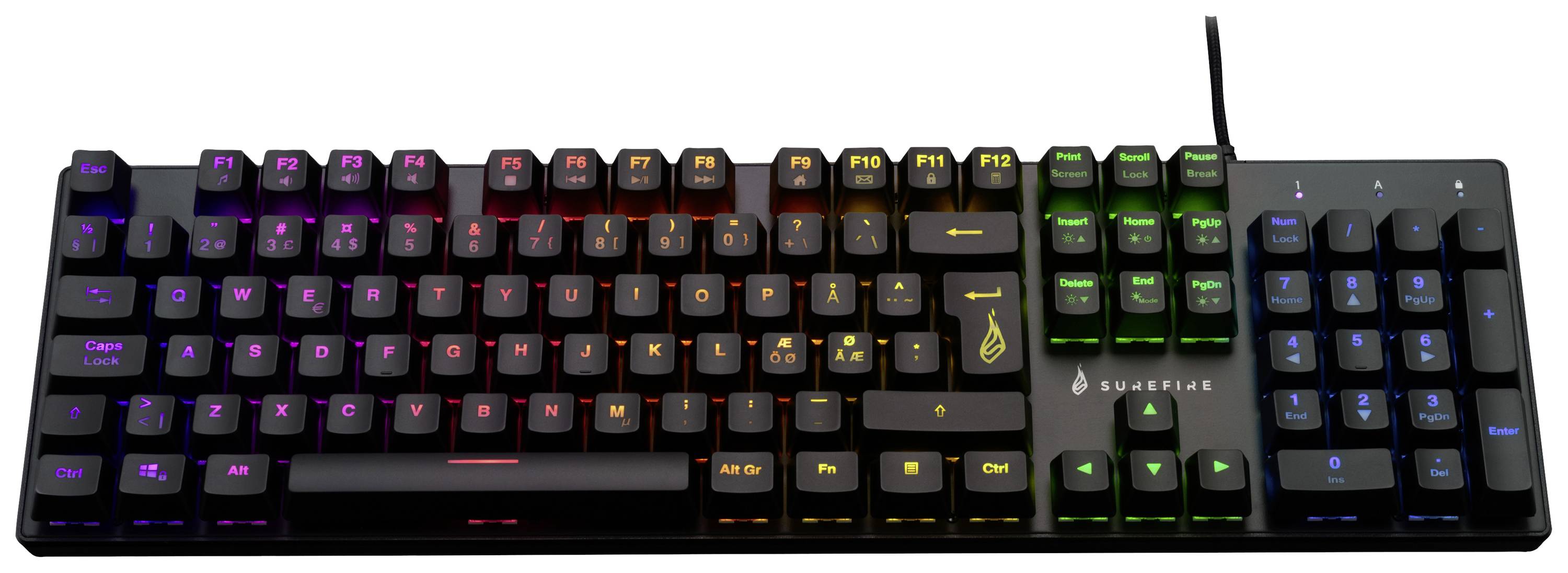 Surefire Gaming KingPin M2 Kabelgebunden, USB Gaming-Tastatur Nordisch, QWERTY Schwarz Beleuchtet, Multimediatasten