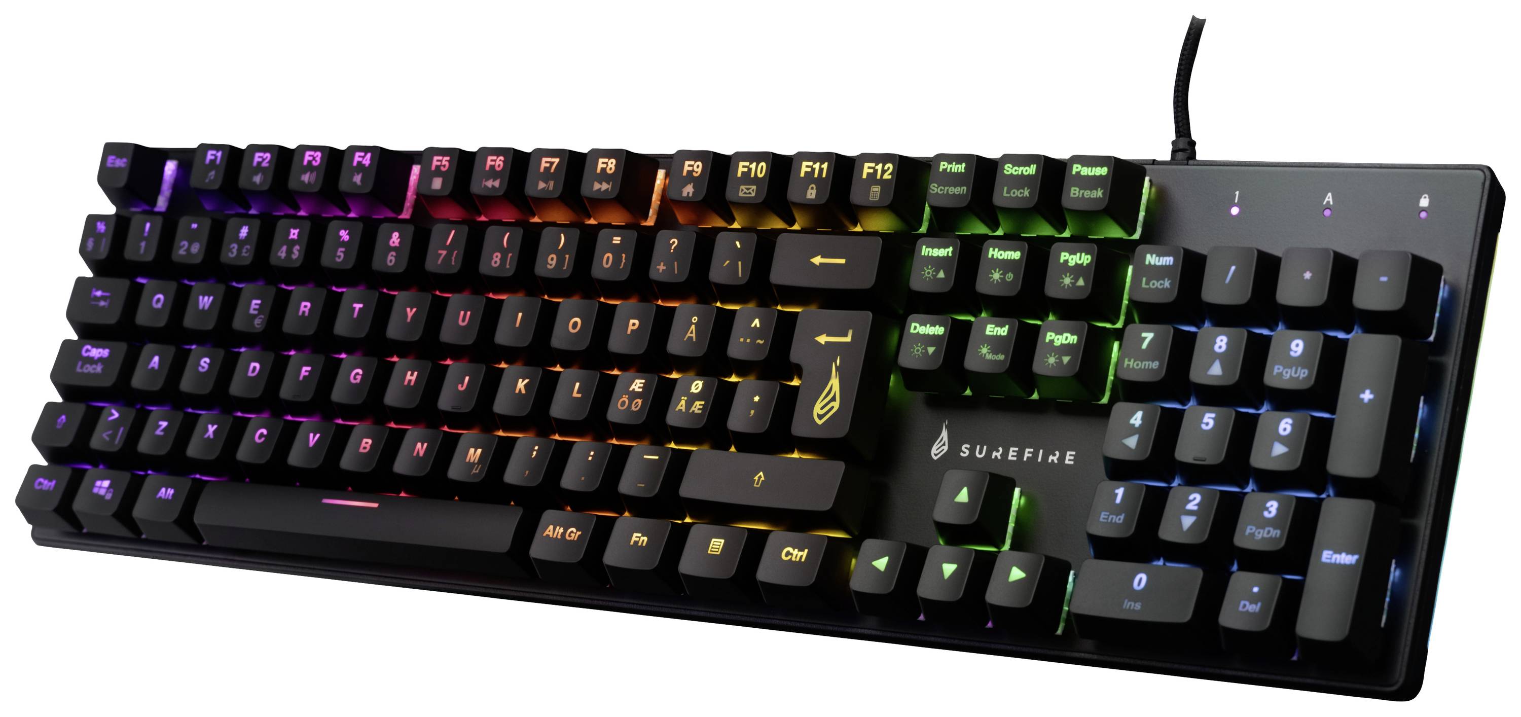 Surefire Gaming KingPin M2 Kabelgebunden, USB Gaming-Tastatur Nordisch, QWERTY Schwarz Beleuchtet, Multimediatasten