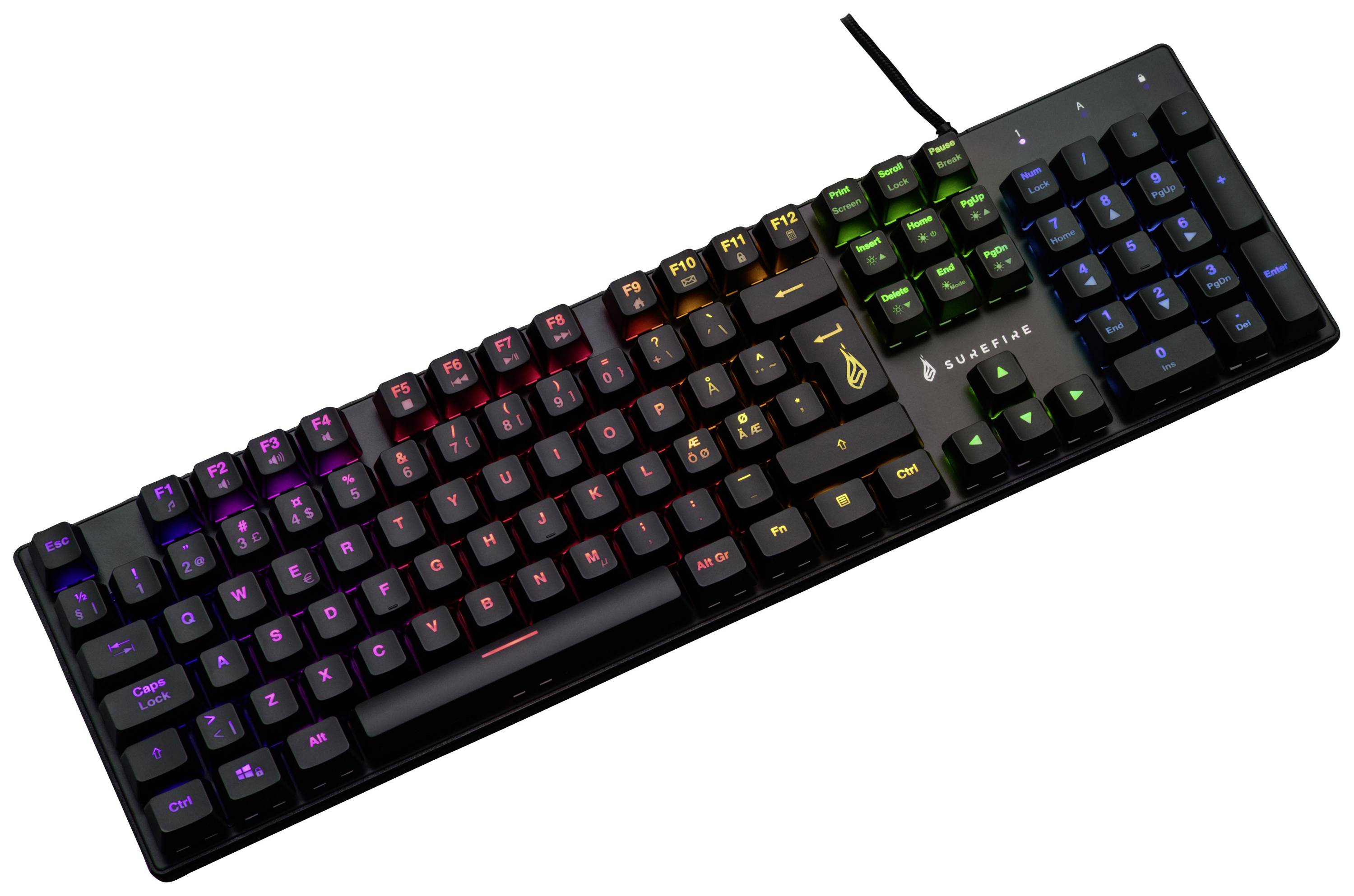 Surefire Gaming KingPin M2 Kabelgebunden, USB Gaming-Tastatur Nordisch, QWERTY Schwarz Beleuchtet, Multimediatasten
