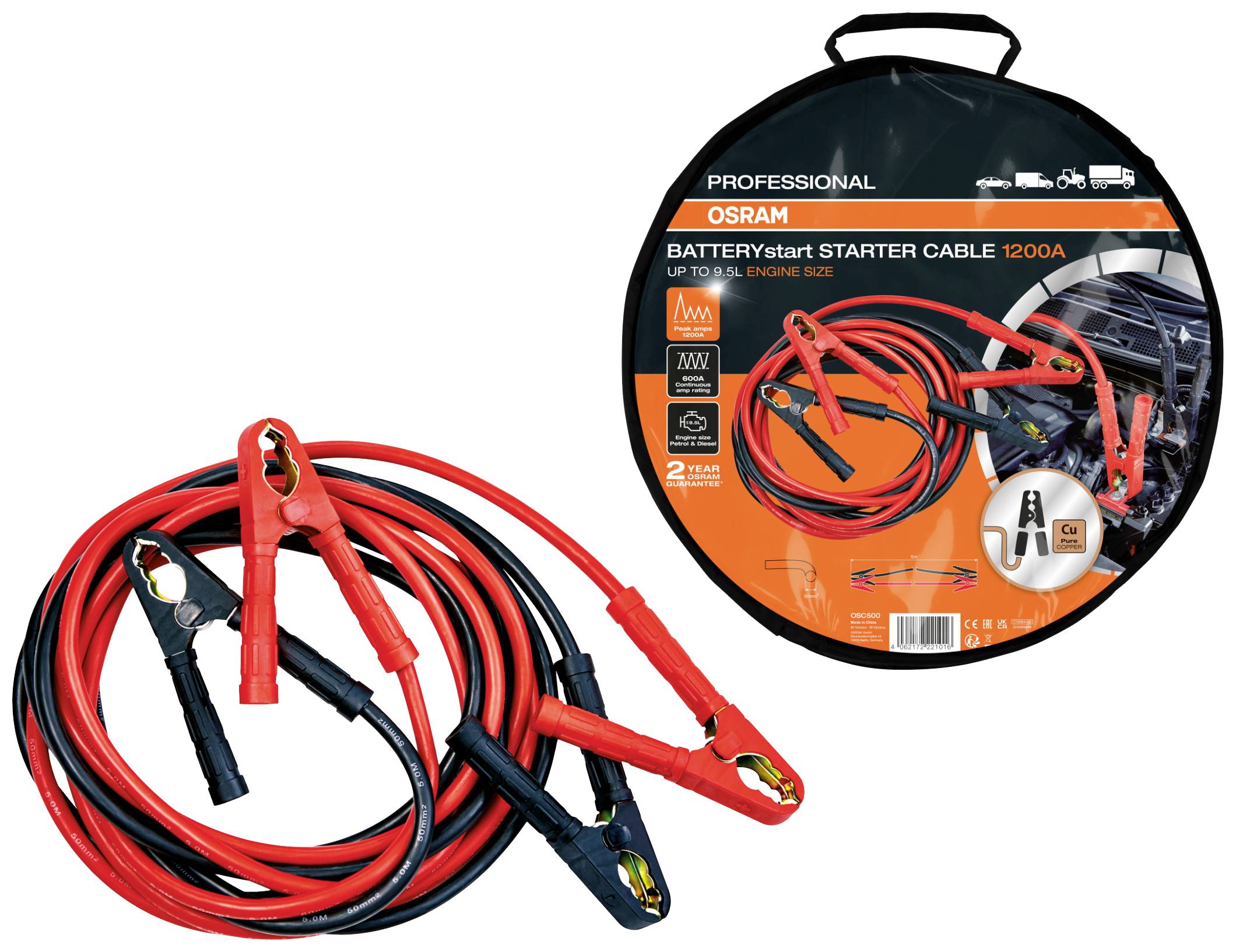 Osram Automotive OSC500 Starthilfekabel 50mm² Kupfer 5m mit Kunststoffzangen