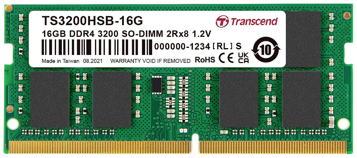Transcend TS3200HSB-16G Laptop-Arbeitsspeicher Modul DDR4 16 GB 1 x 16 GB Non-ECC 3200 MHz 260pin SO-DIMM CL22 TS3200HSB-16G