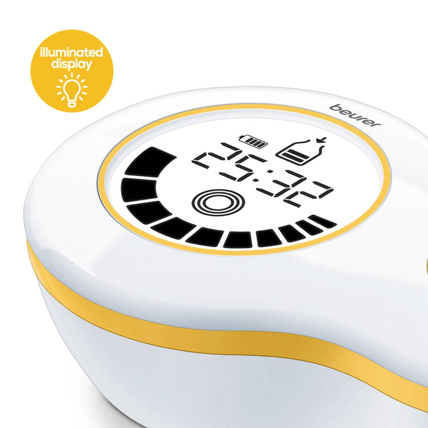 Digitaler Küchentimer mit beleuchtetem Display, zeigt eine Zeit von 25 Minuten und 32 Sekunden an.