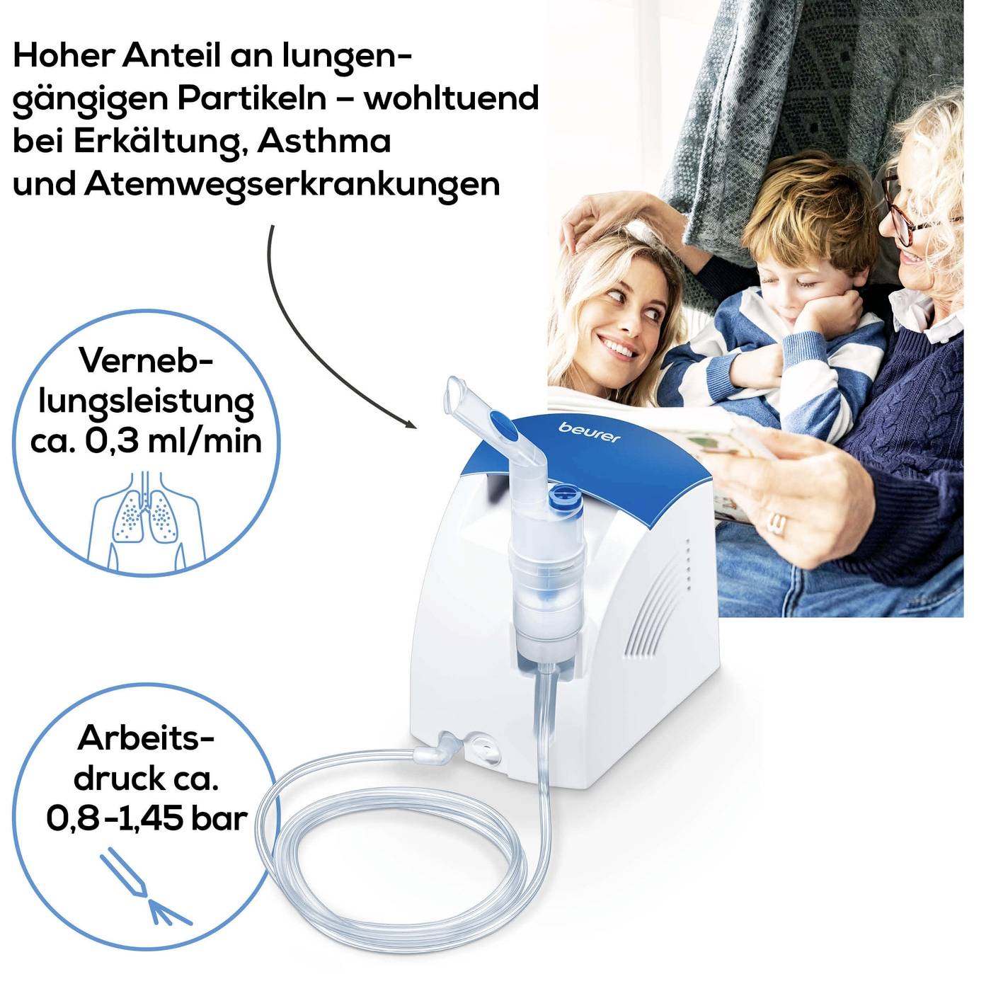 Beurer IH 26 Inhalator mit Inhalationsmaske, mit Mundstück, mit Nasenstück