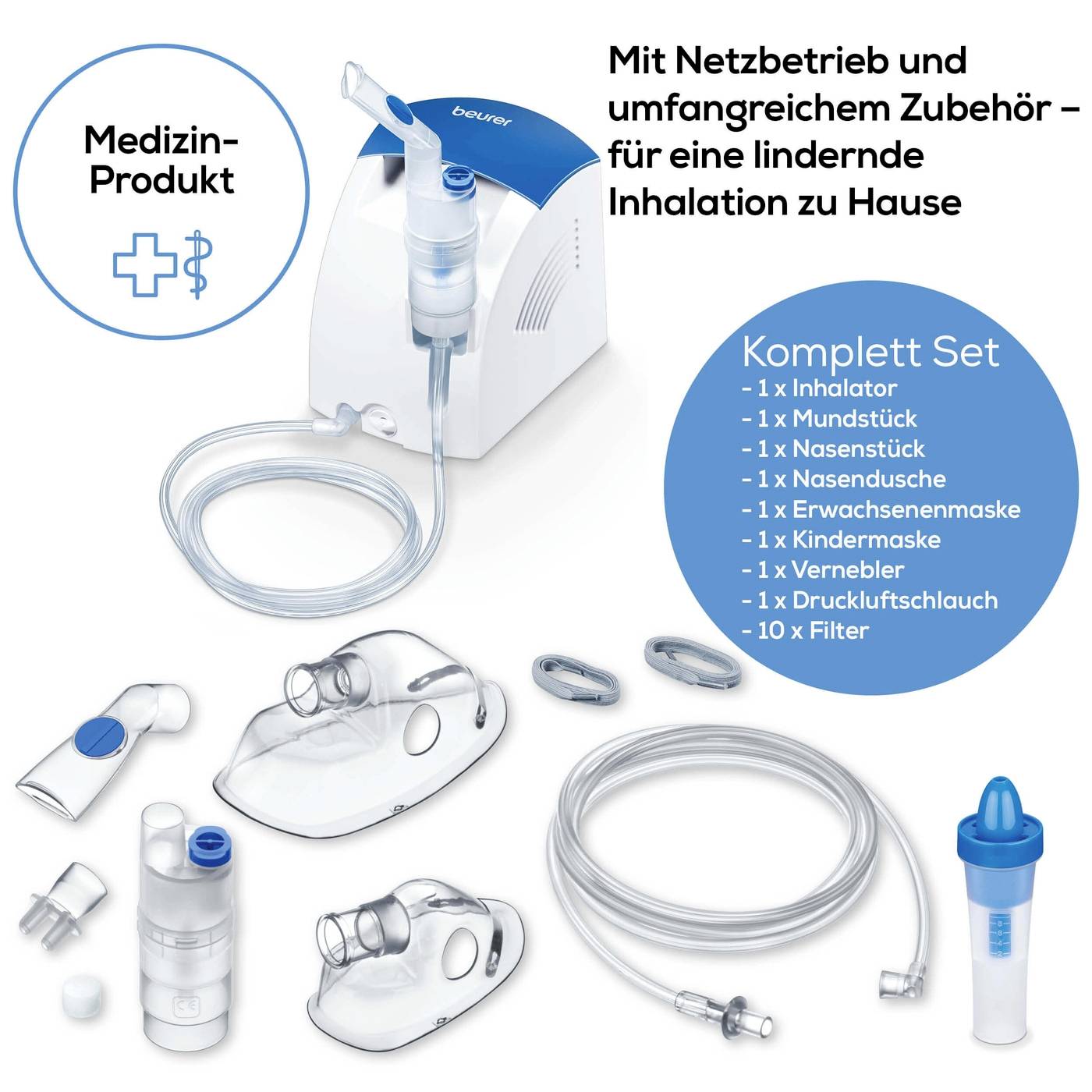 Beurer IH 26 Inhalator mit Inhalationsmaske, mit Mundstück, mit Nasenstück