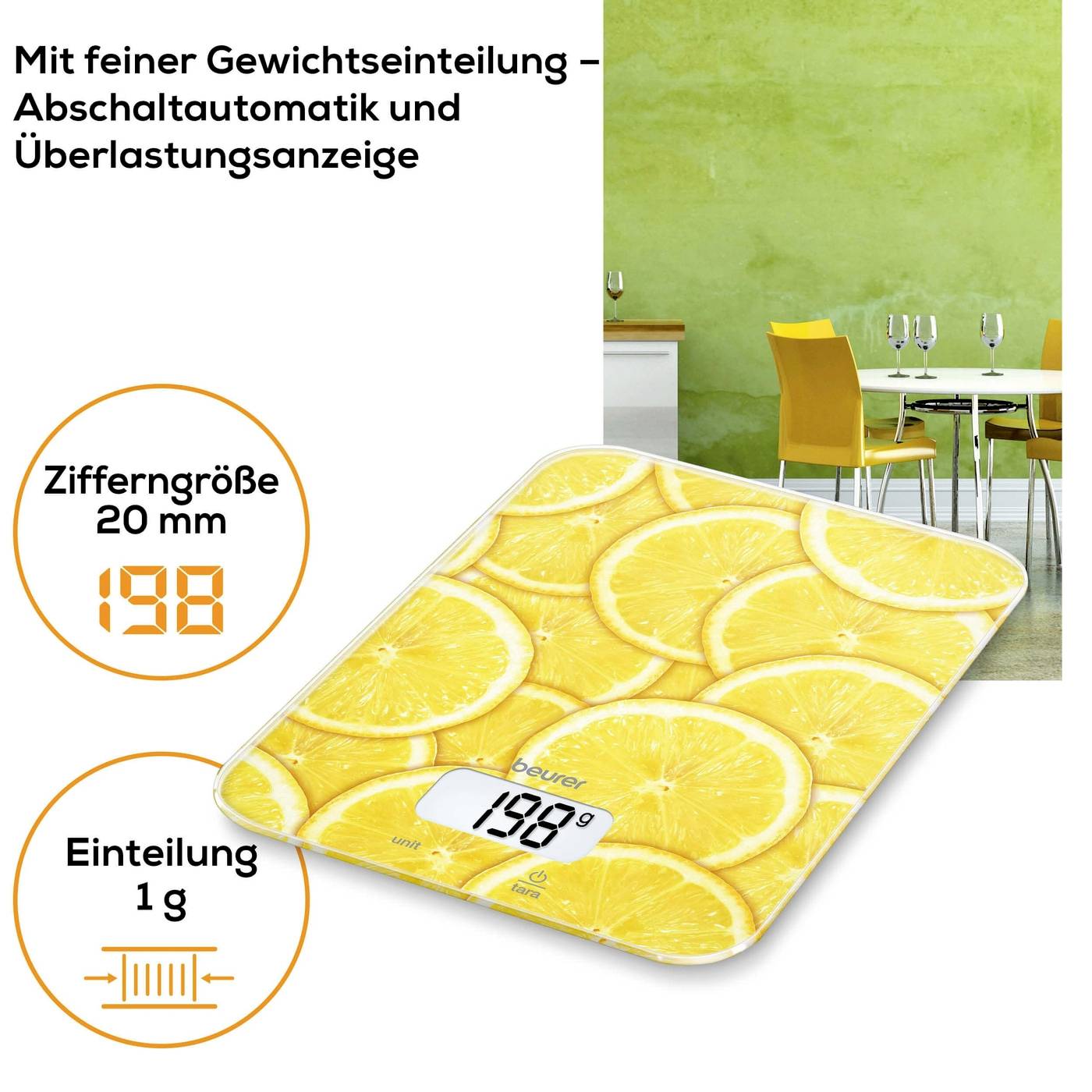 Beurer KS 19 Küchenwaage digital Wägebereich (max.)=5 kg Gelb 200 x 145 x 17