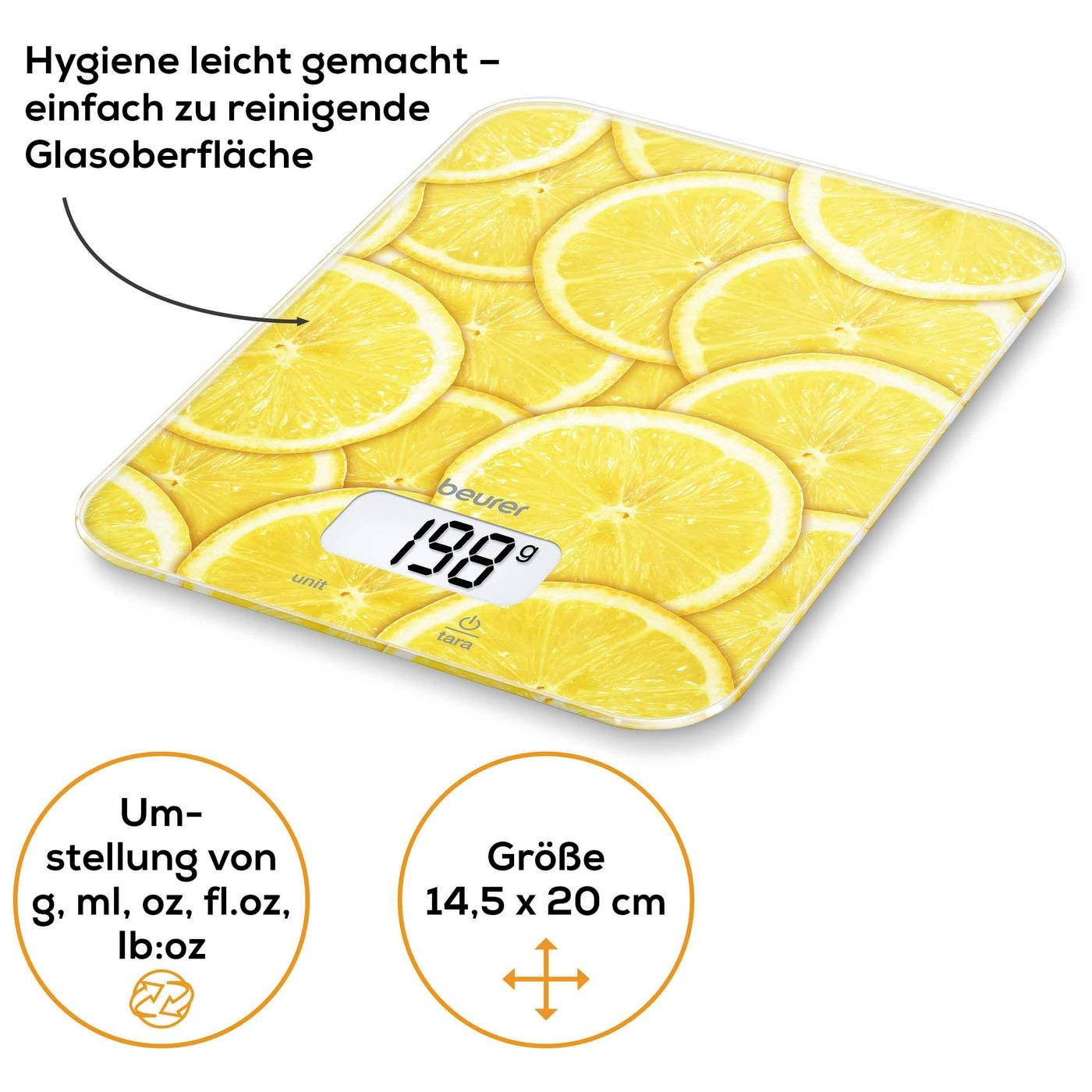 Beurer KS 19 Küchenwaage digital Wägebereich (max.)=5 kg Gelb 200 x 145 x 17