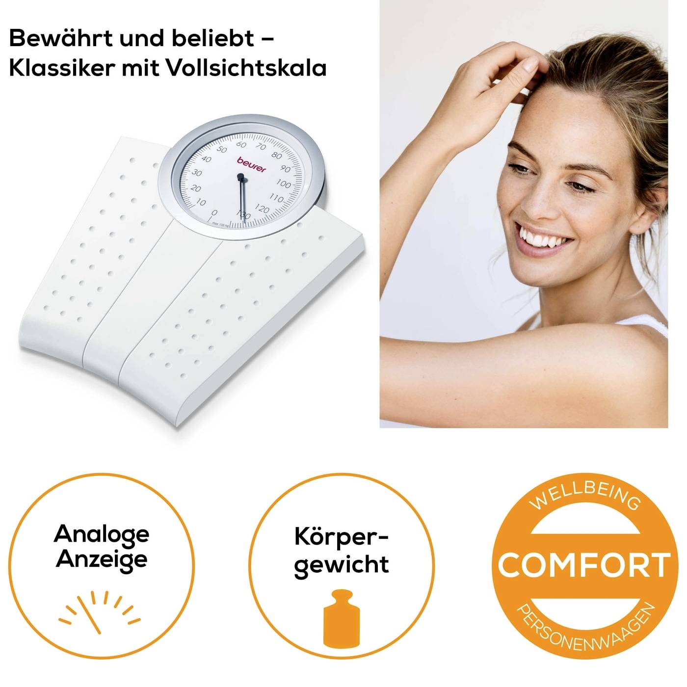 Beurer MS 50 Analoge Personenwaage Wägebereich (max.)=135 kg Weiß
