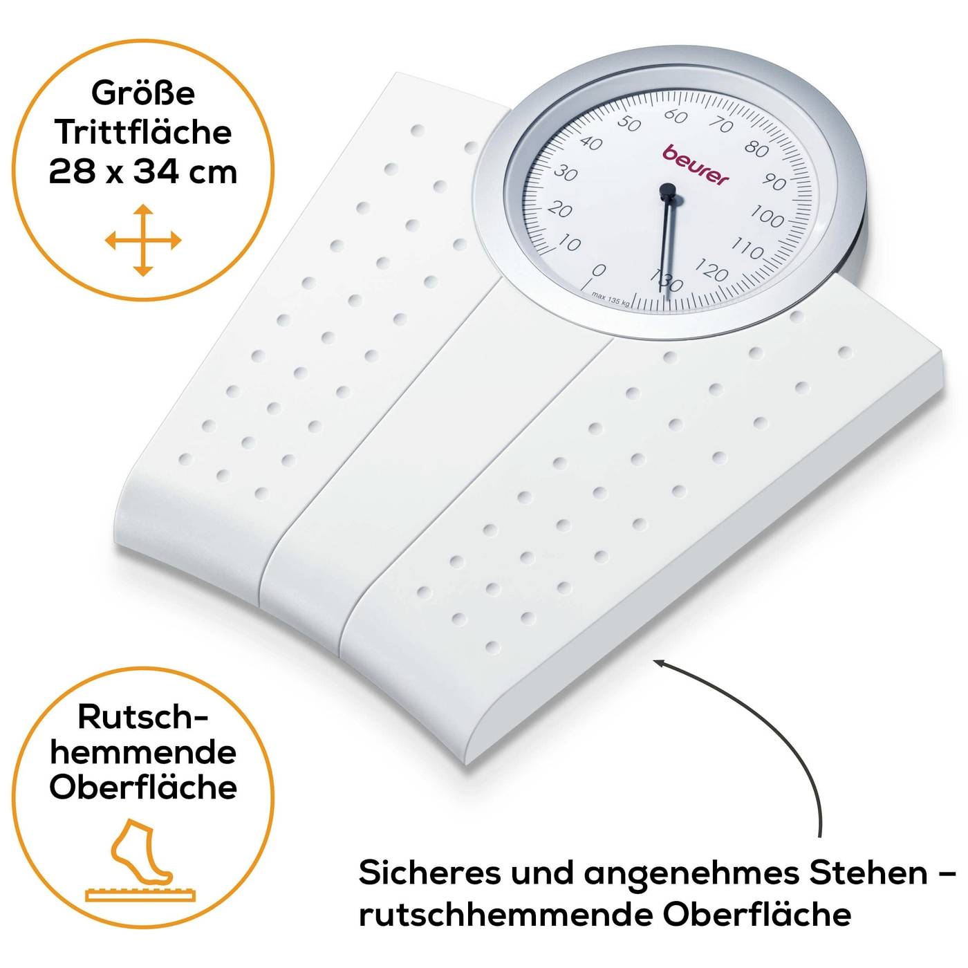 Beurer MS 50 Analoge Personenwaage Wägebereich (max.)=135 kg Weiß