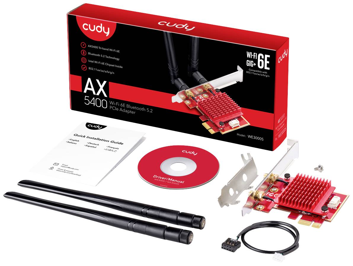 cudy AX5400 Tri-Band Wi-Fi 6 WLAN- / Bluetooth®-Adapter PCIe 5400 MBit/s