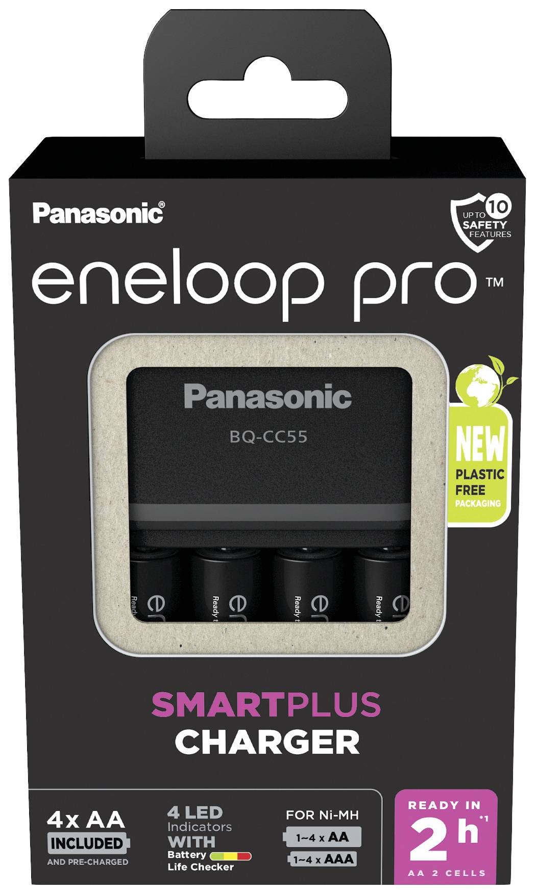 Panasonic Smart & Quick BQ-CC55 +4x eneloop Pro AA Akkupack-Ladegerät NiMH Micro (AAA), Mignon (AA)