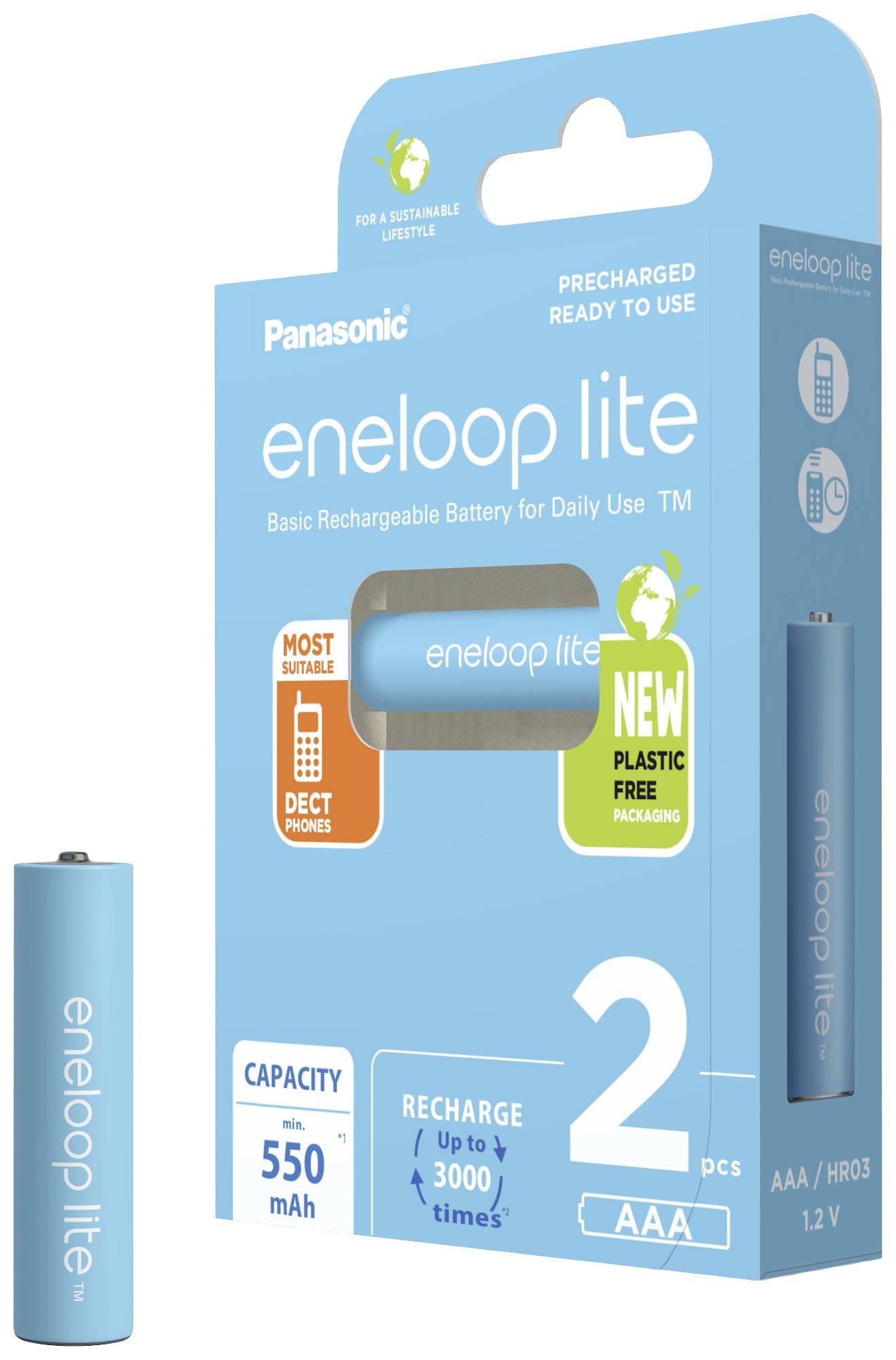 Eneloop lite HR03 Micro (AAA)-Akku NiMH 550 mAh 1.2V 2St.