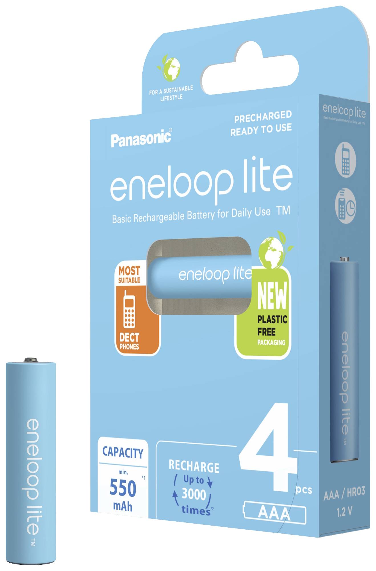 Eneloop lite HR03 Micro (AAA)-Akku NiMH 550 mAh 1.2 V 4 St.