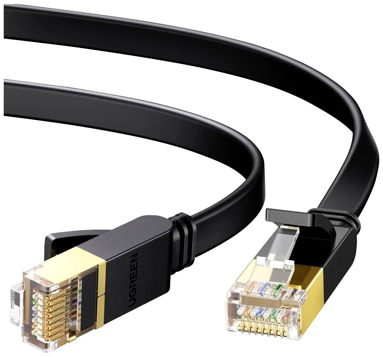 Ugreen Flachkabel Internet Netzwerkkabel Ethernet Patchkabel RJ45 Cat 7 STP LAN, schwarz 5m