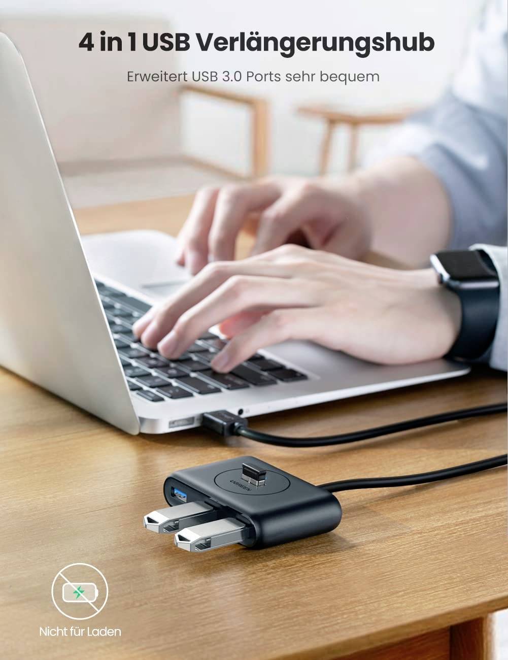 UGREEN 20291 USB-Hub 4 Port USB-A (USB 3.2 Gen 1) Schwarz 4-in-1 USB 3.0-Hub