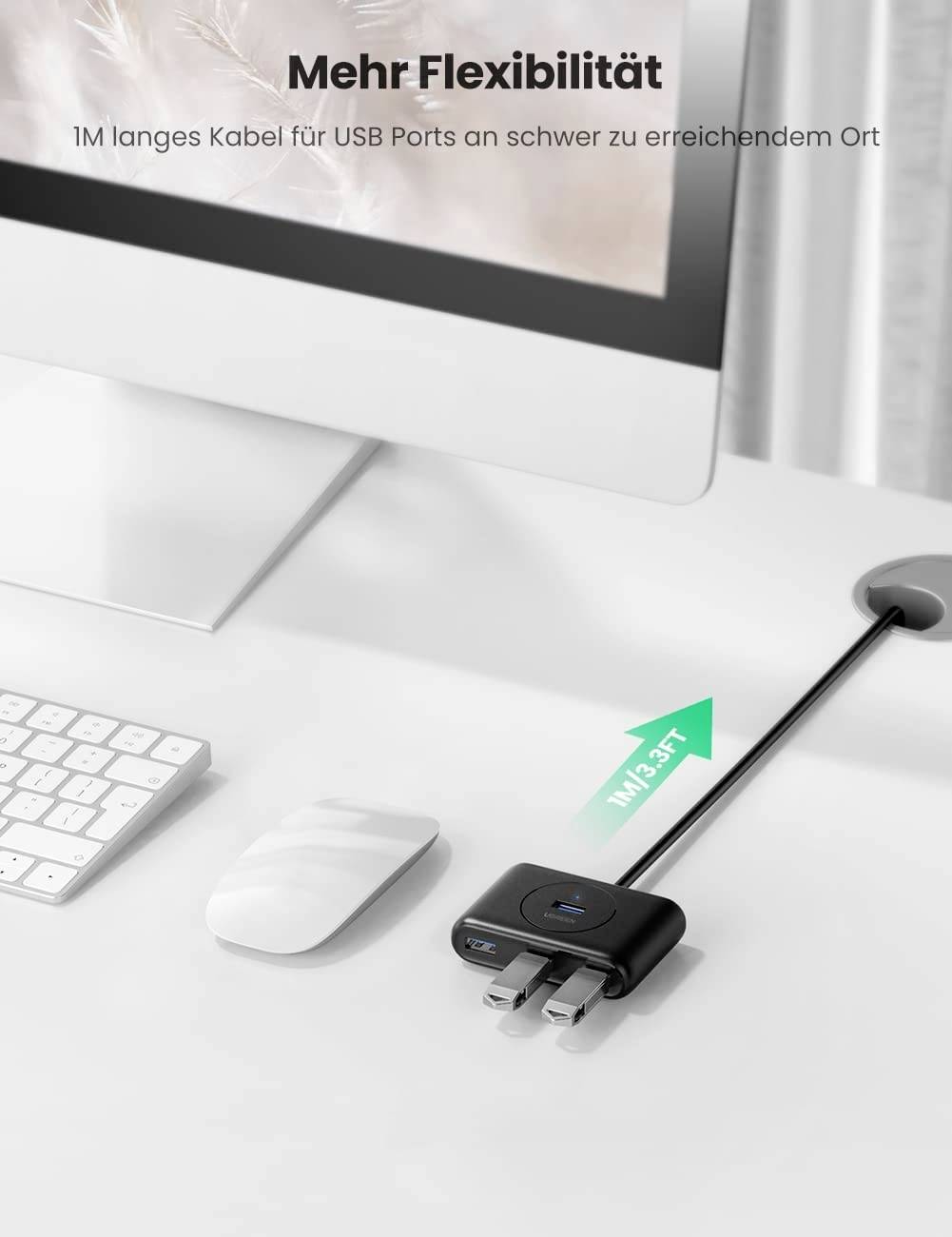 UGREEN 20291 USB-Hub 4 Port USB-A (USB 3.2 Gen 1) Schwarz 4-in-1 USB 3.0-Hub